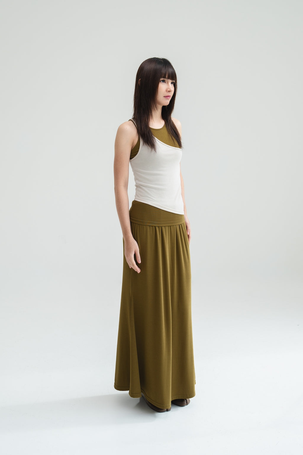 Butter Knit Godet Skirt (Olive)