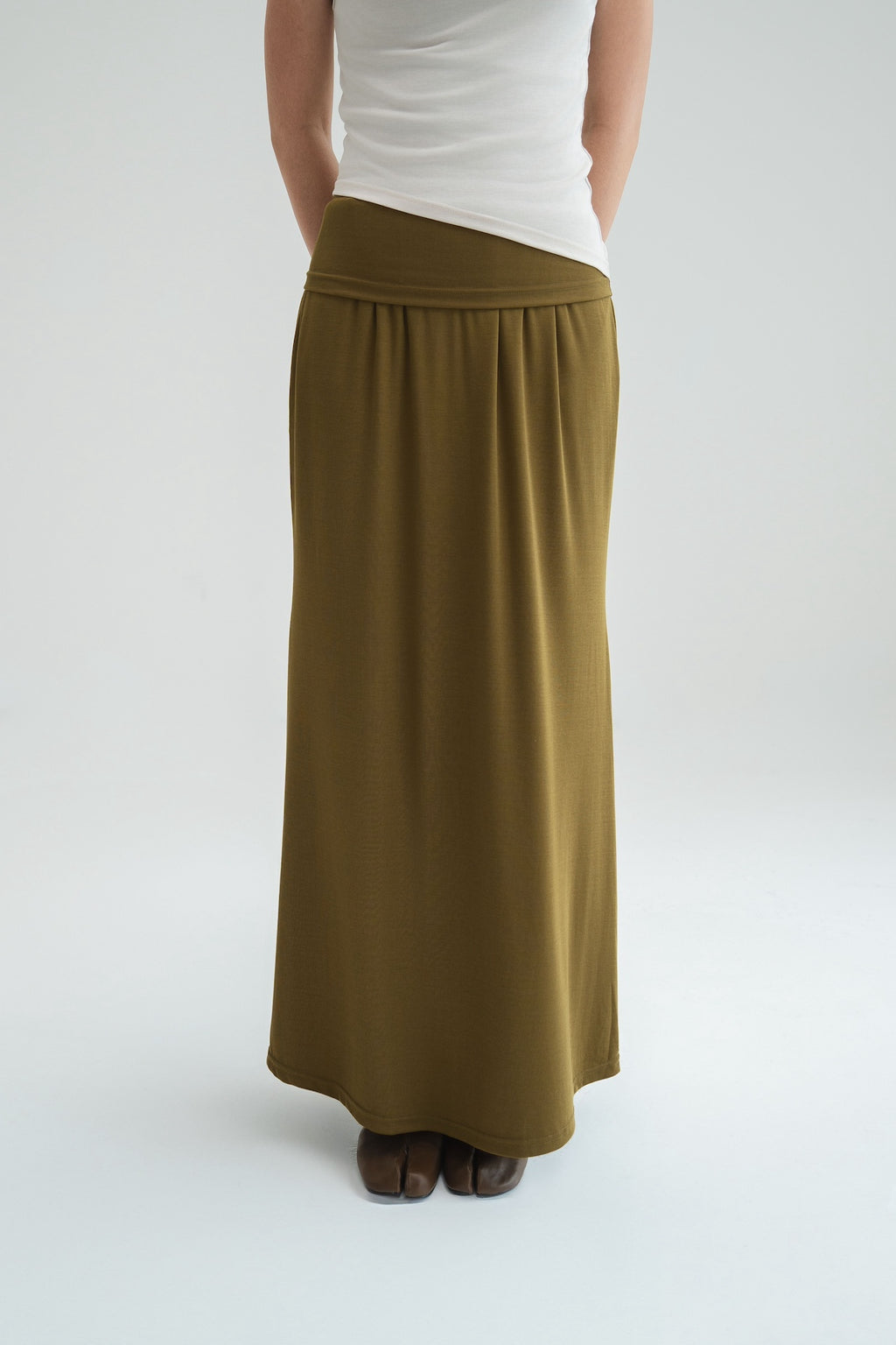 Butter Knit Godet Skirt (Olive)