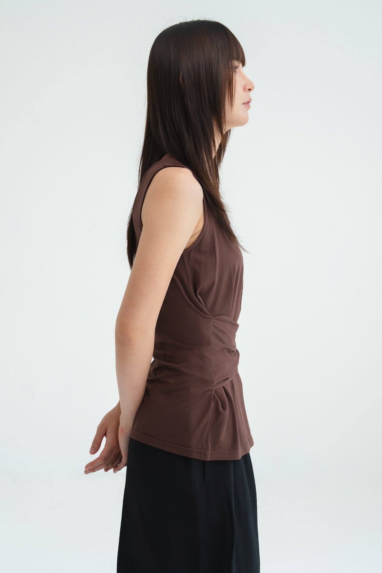 Waist Drape Tank Top (Red Brown)