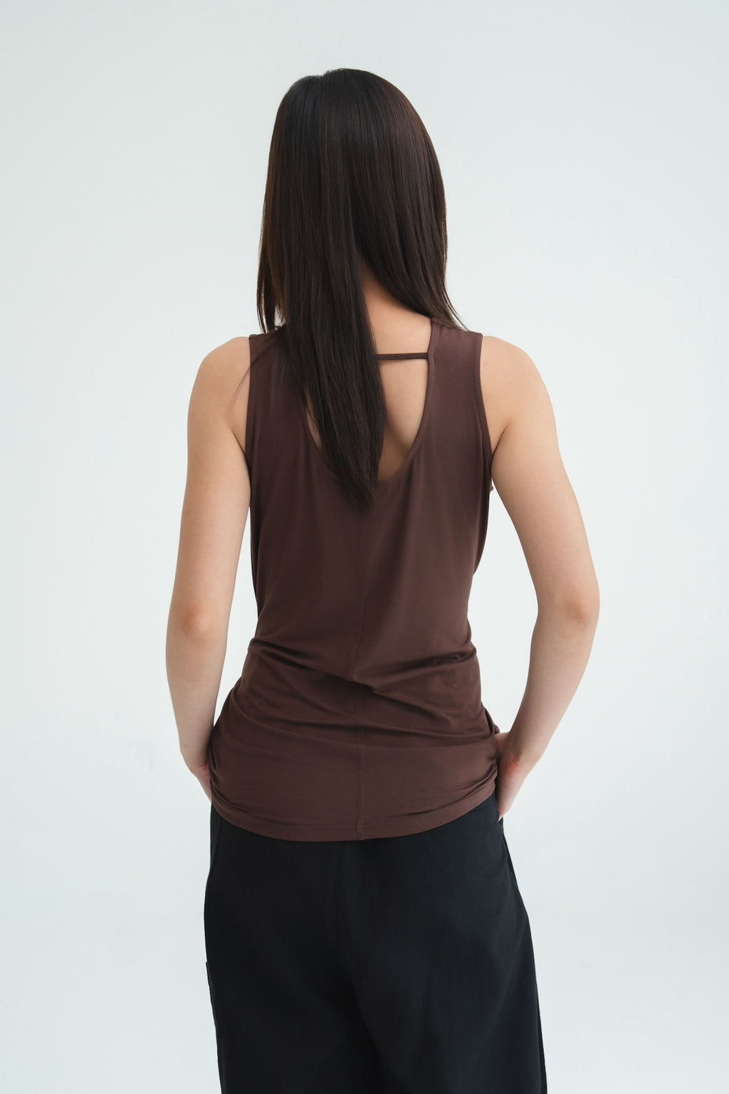 Waist Drape Tank Top (Red Brown)