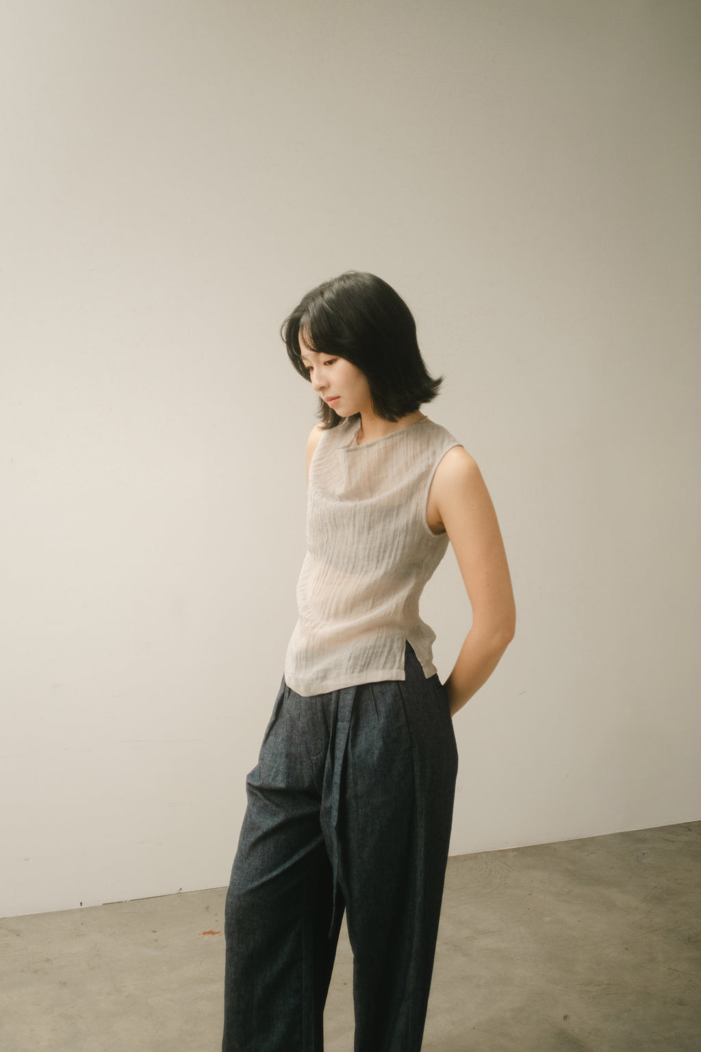 WES x GUNG x SO | Gentle Drape Neck Tank Top (Cool Grey)