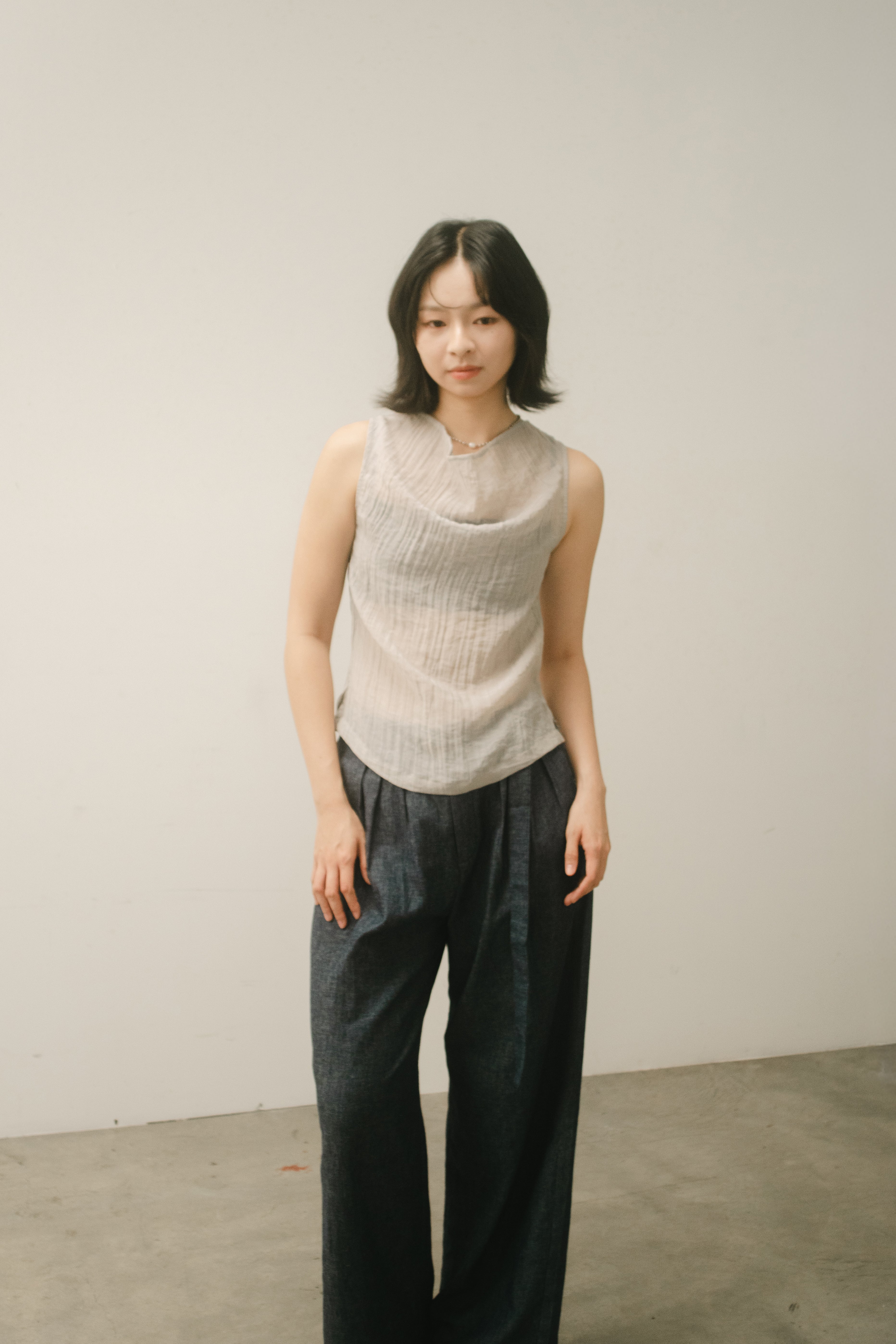 WES x GUNG x SO | Gentle Drape Neck Tank Top (Cool Grey)