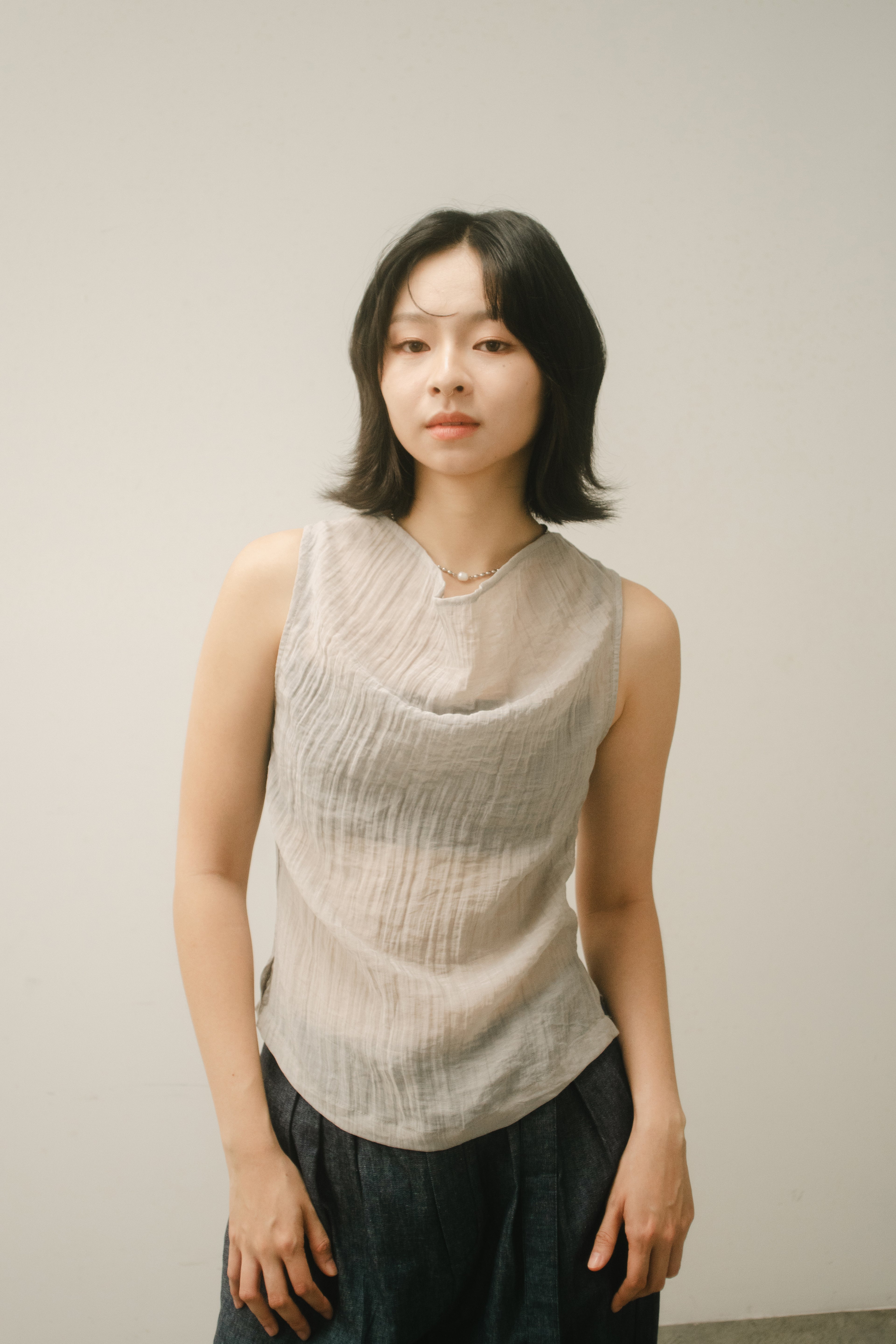 WES x GUNG x SO | Gentle Drape Neck Tank Top (Cool Grey)
