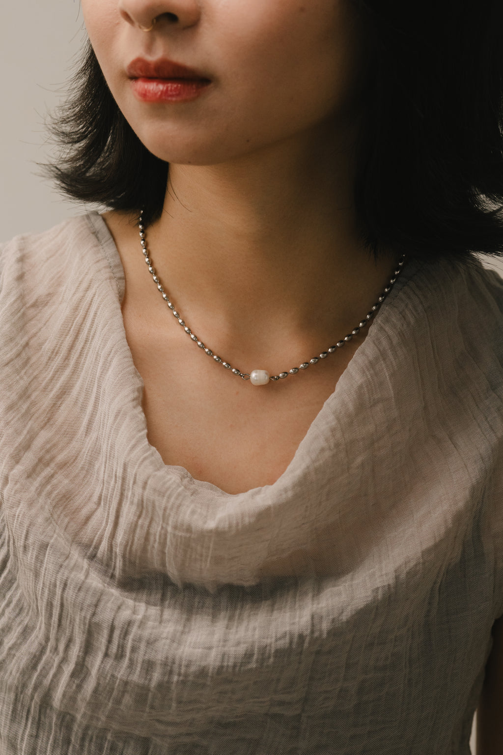 WES x GUNG x SO | [Gung] Beaded Freshwater Pearl Silver Necklace