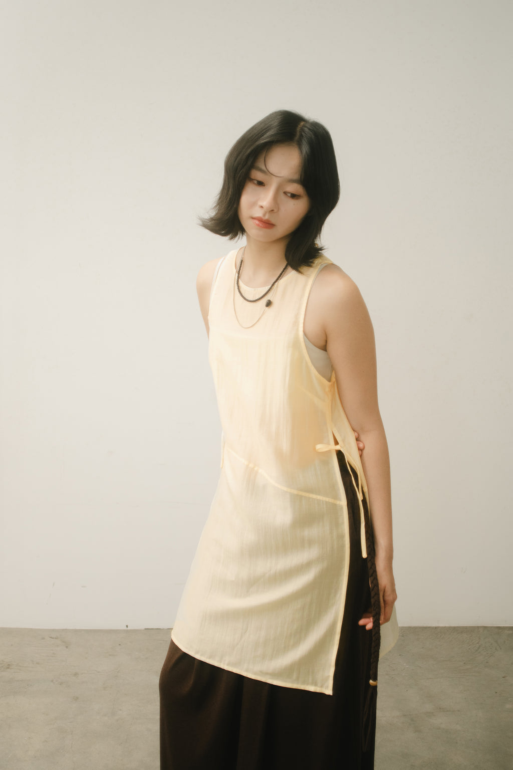 WES x GUNG x SO | Bold Side Slit Long Tank Top (Butter)