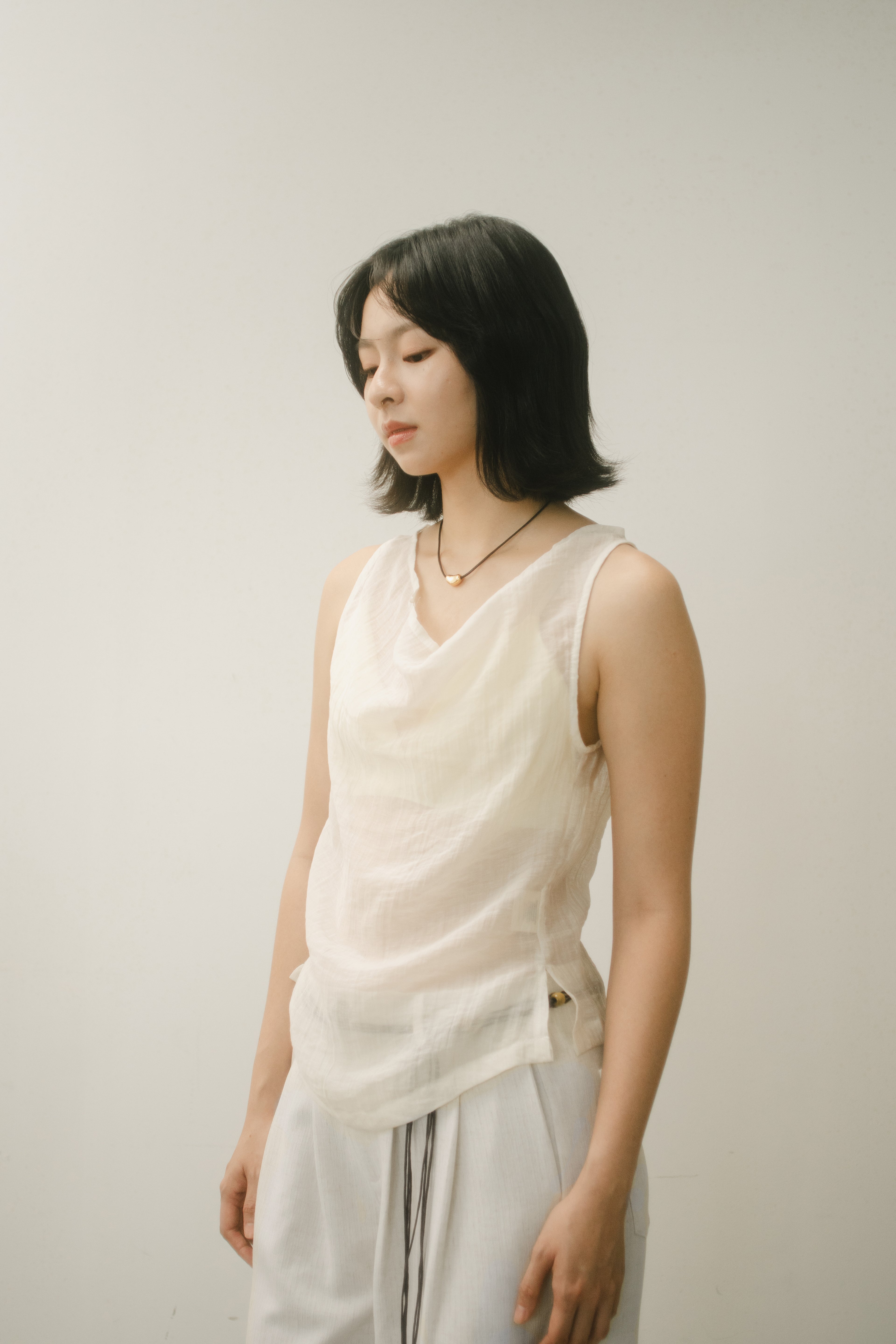 WES x GUNG x SO | Gentle Drape Neck Tank Top (Light Yellow)