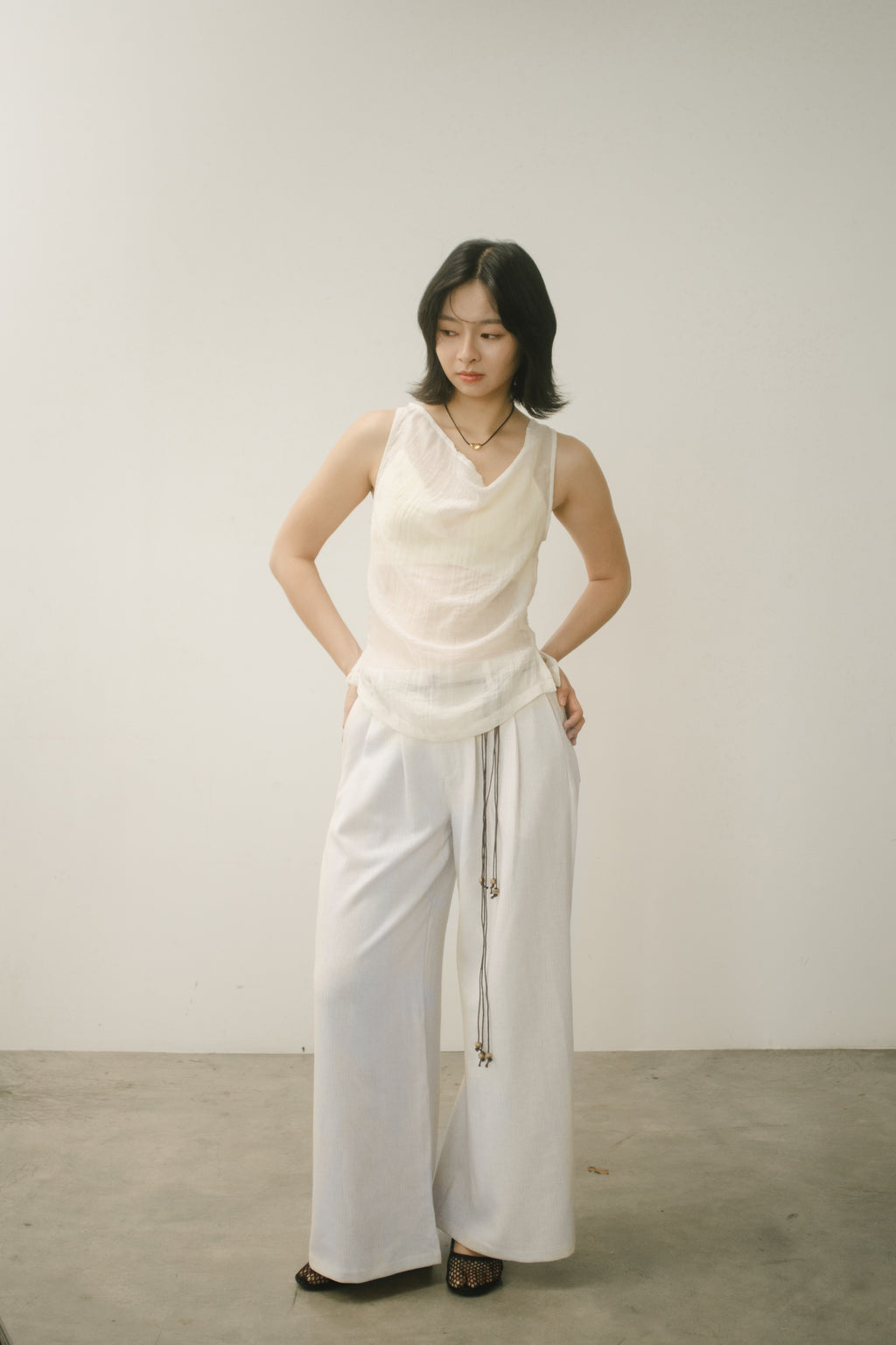 WES x GUNG x SO | Gentle Drape Neck Tank Top (Light Yellow)