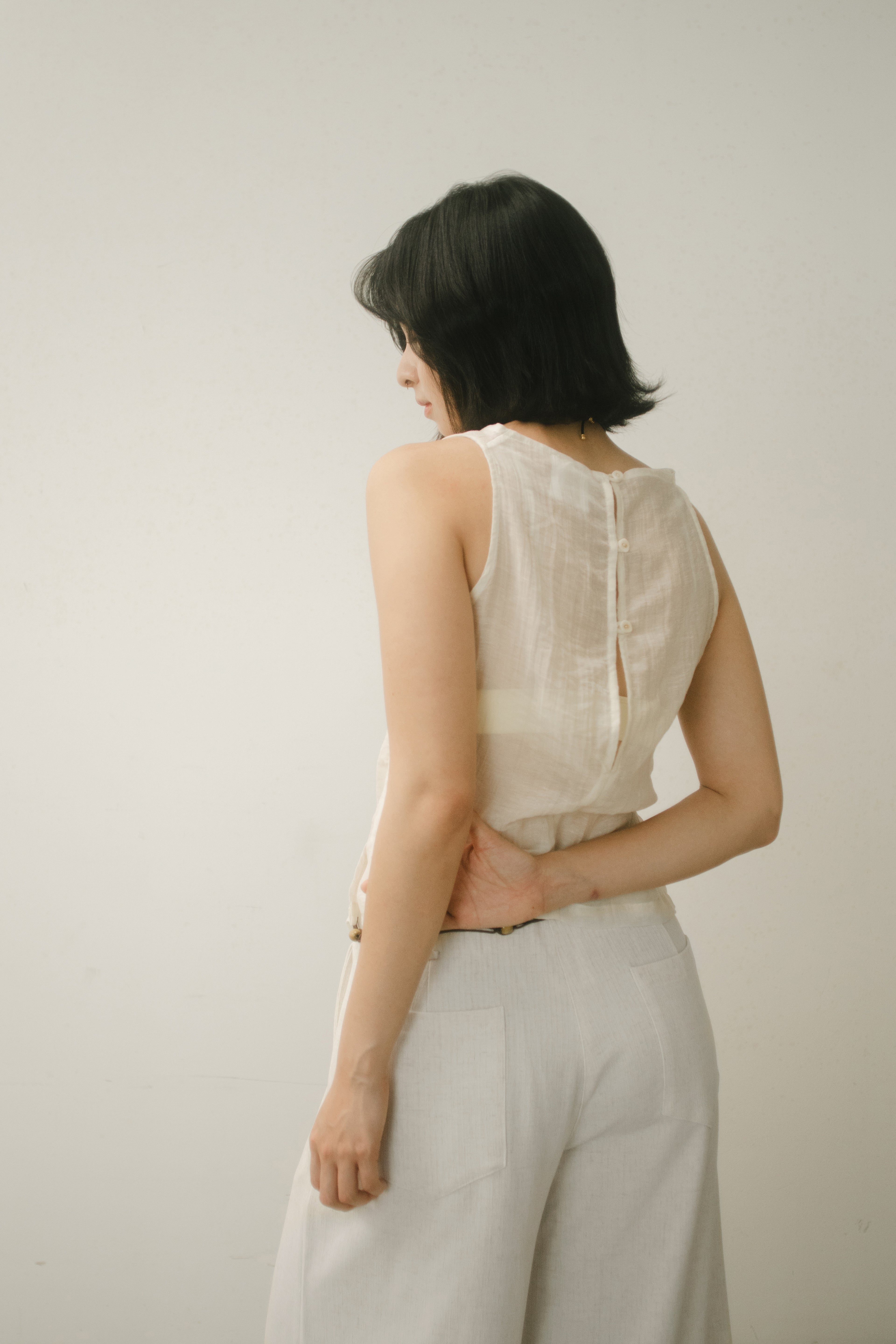 WES x GUNG x SO | Gentle Drape Neck Tank Top (Light Yellow)