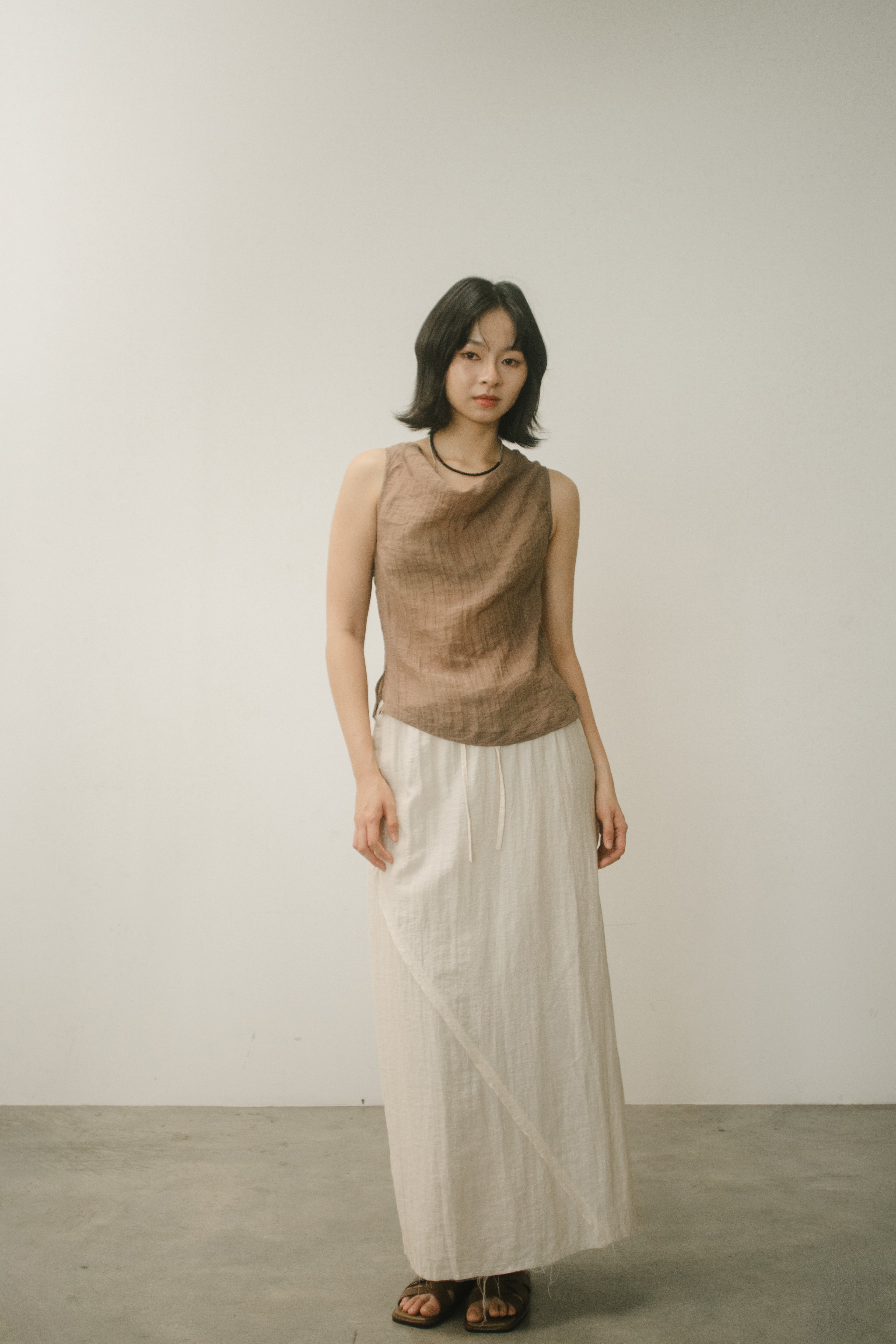 WES x GUNG x SO | Gentle Drape Neck Tank Top (Brown)