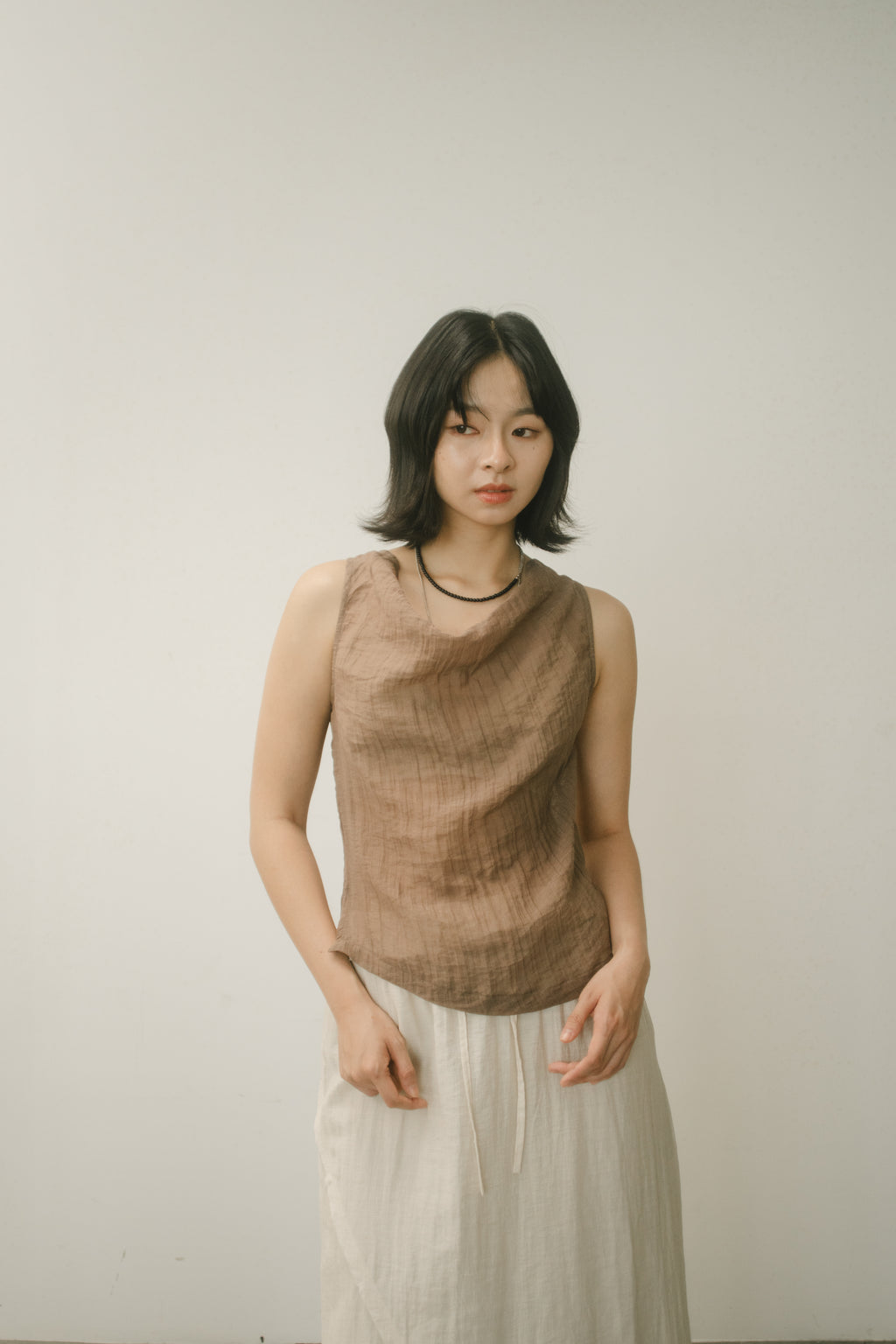 WES x GUNG x SO | Gentle Drape Neck Tank Top (Brown)