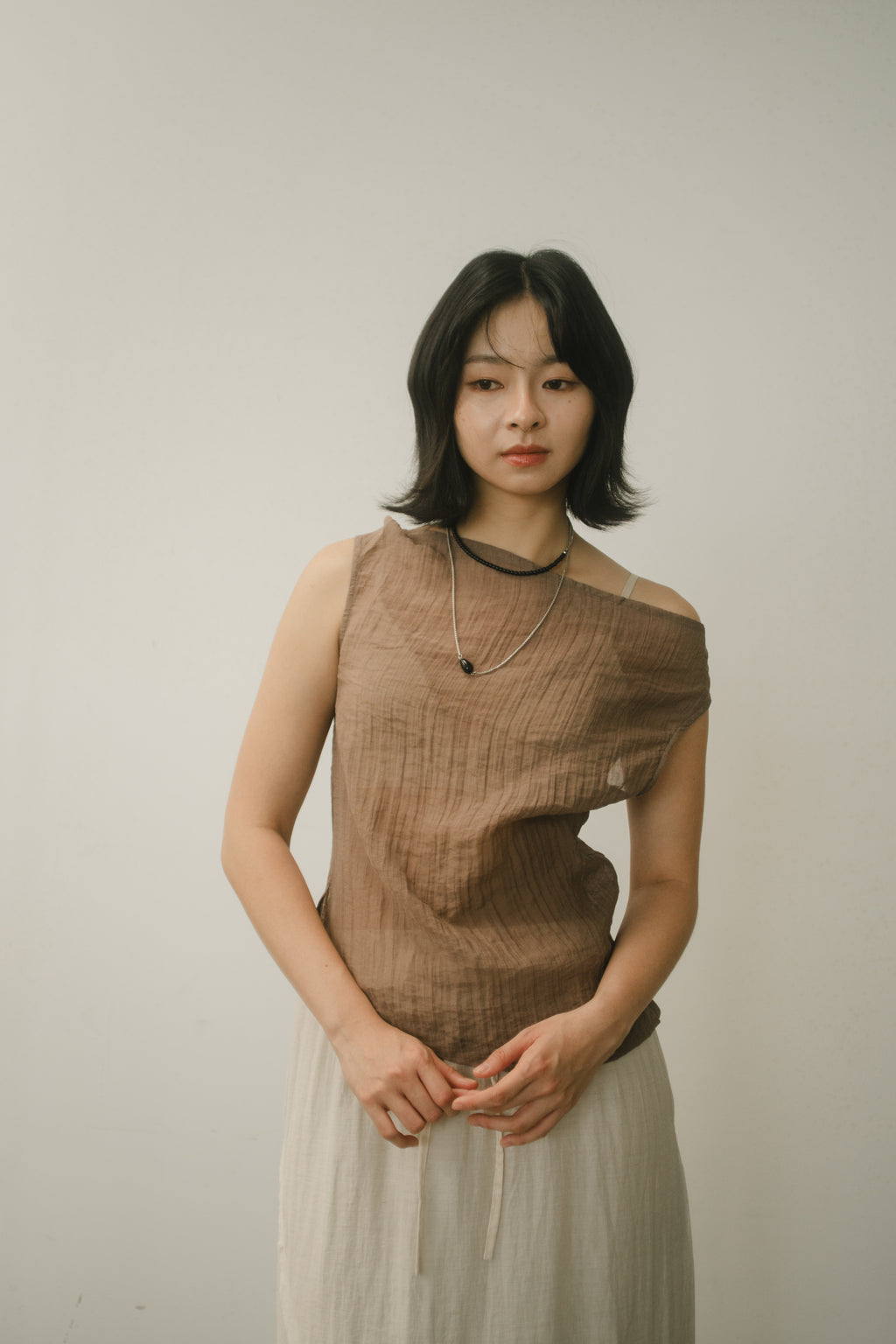 WES x GUNG x SO | Gentle Drape Neck Tank Top (Brown)