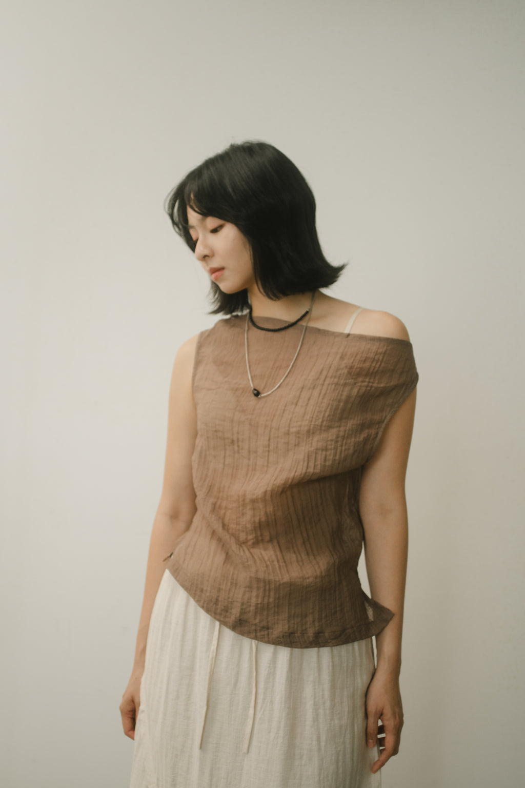 WES x GUNG x SO | Gentle Drape Neck Tank Top (Brown)