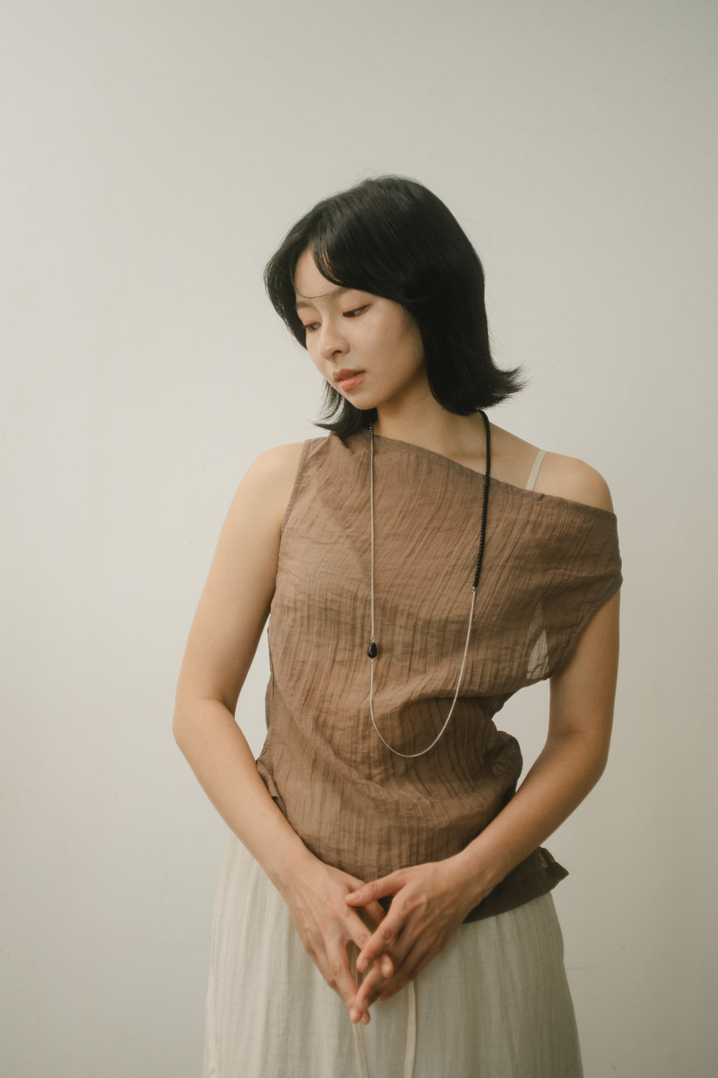 WES x GUNG x SO | Gentle Drape Neck Tank Top (Brown)