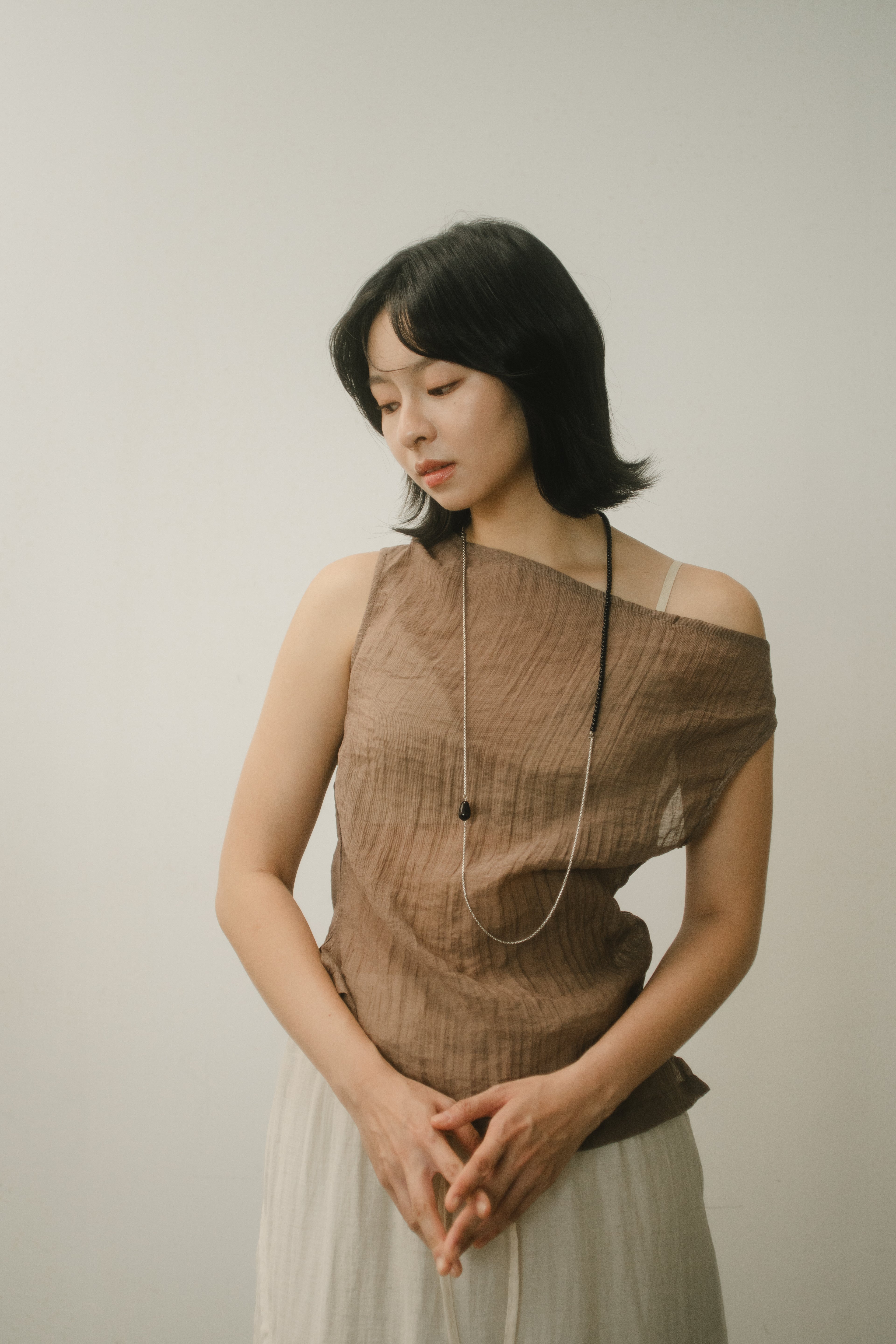 WES x GUNG x SO | Gentle Drape Neck Tank Top (Brown)