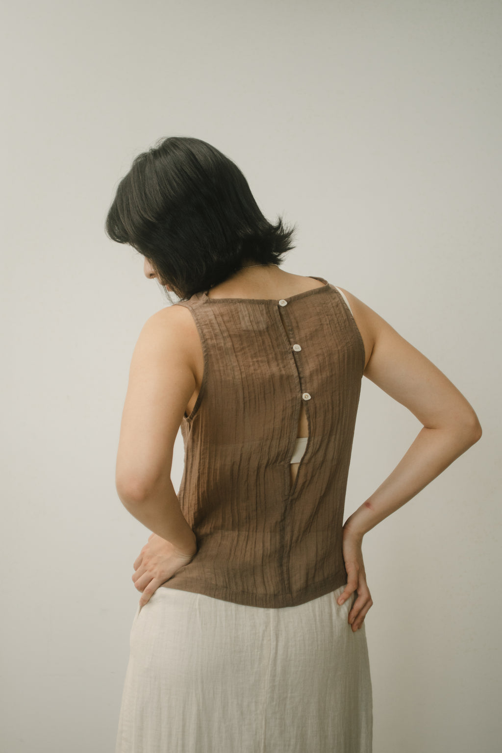 WES x GUNG x SO | Gentle Drape Neck Tank Top (Brown)