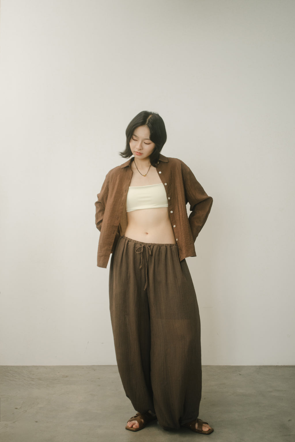 WES x GUNG x SO | Easy Shimmer U-Hem Blouse (Brown)