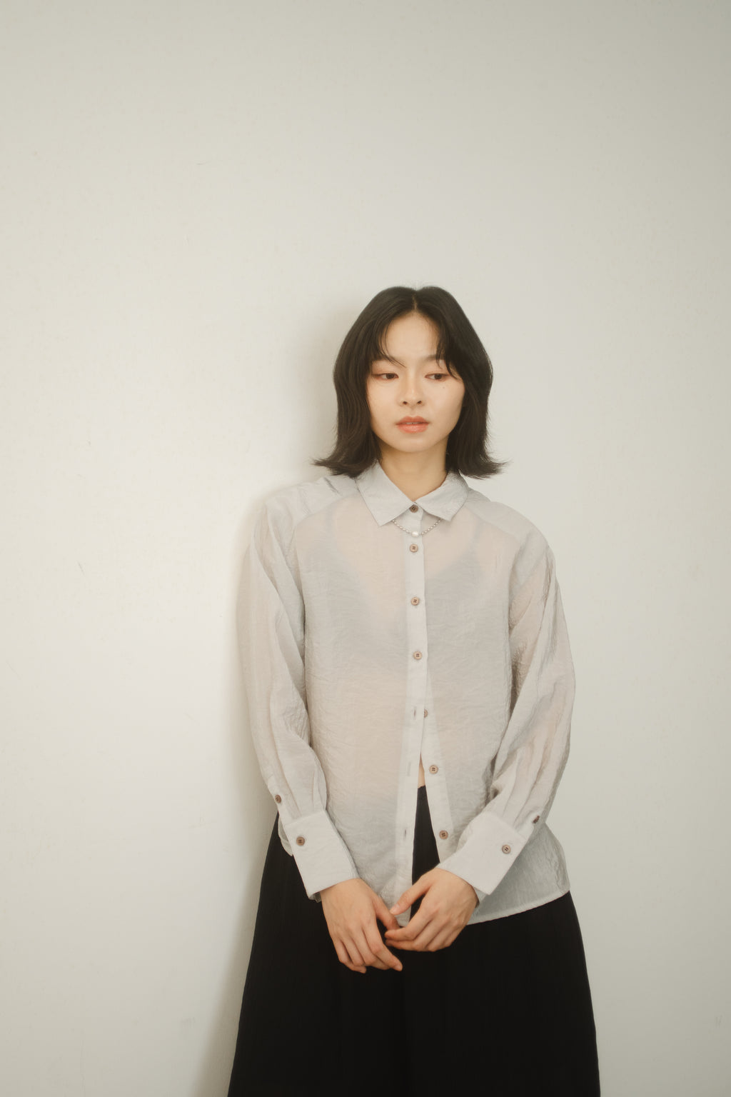 WES x GUNG x SO | Easy Shimmer U-Hem Blouse (Cool Grey)