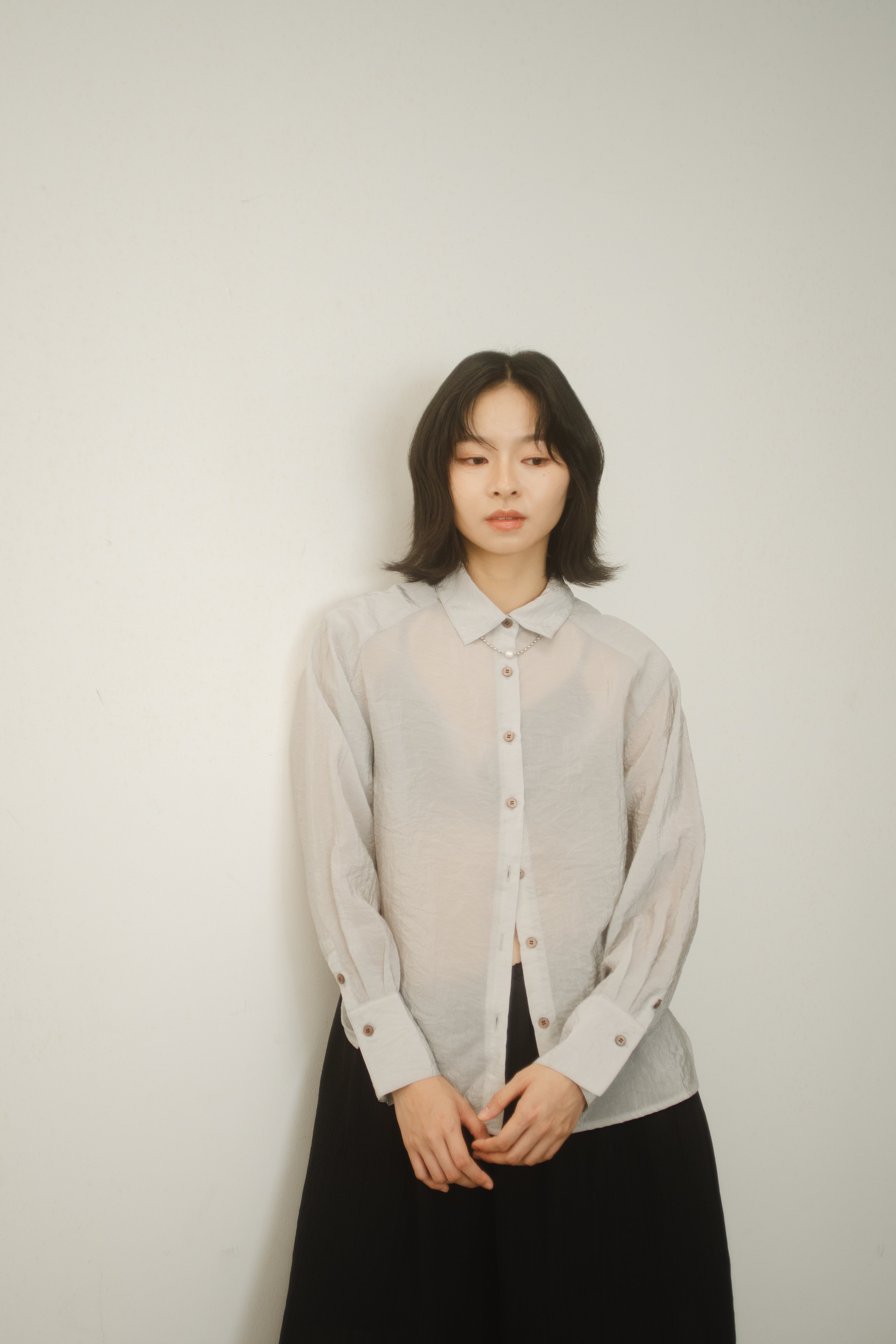 WES x GUNG x SO | Easy Shimmer U-Hem Blouse (Cool Grey)
