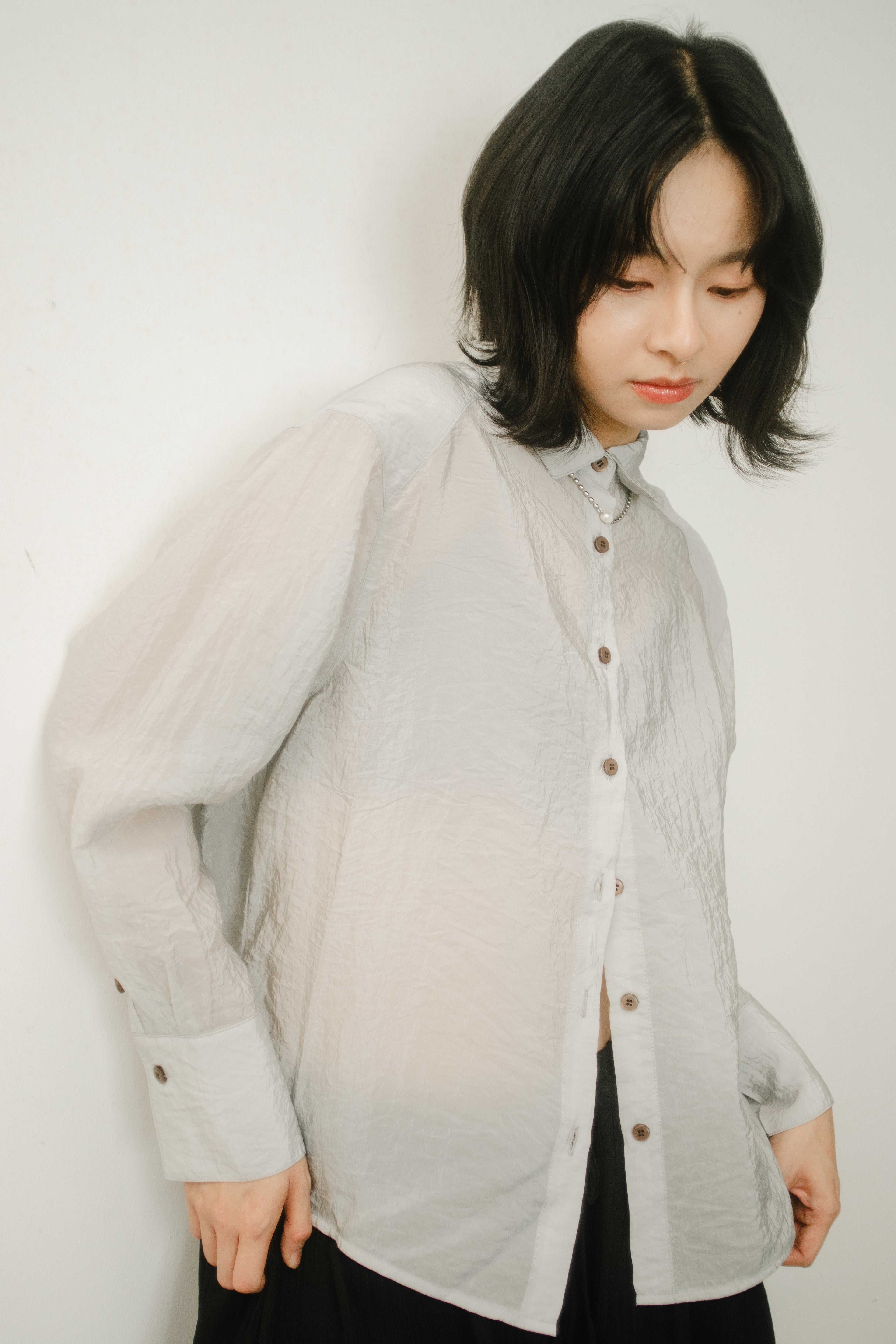 WES x GUNG x SO | Easy Shimmer U-Hem Blouse (Cool Grey)