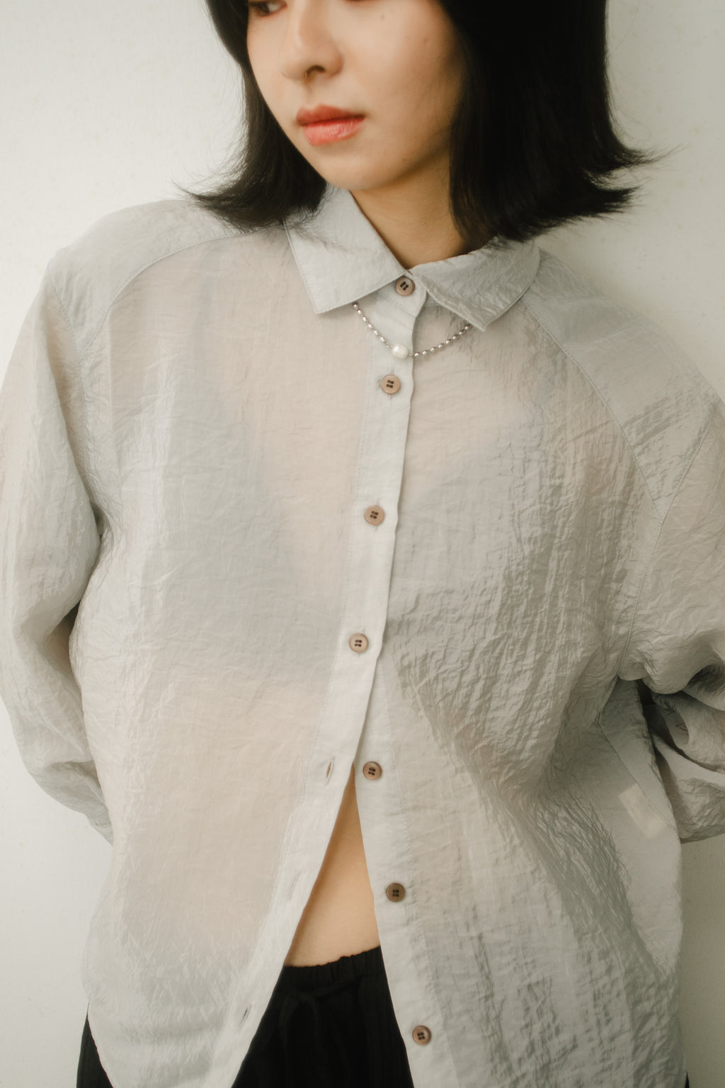 WES x GUNG x SO | Easy Shimmer U-Hem Blouse (Cool Grey)