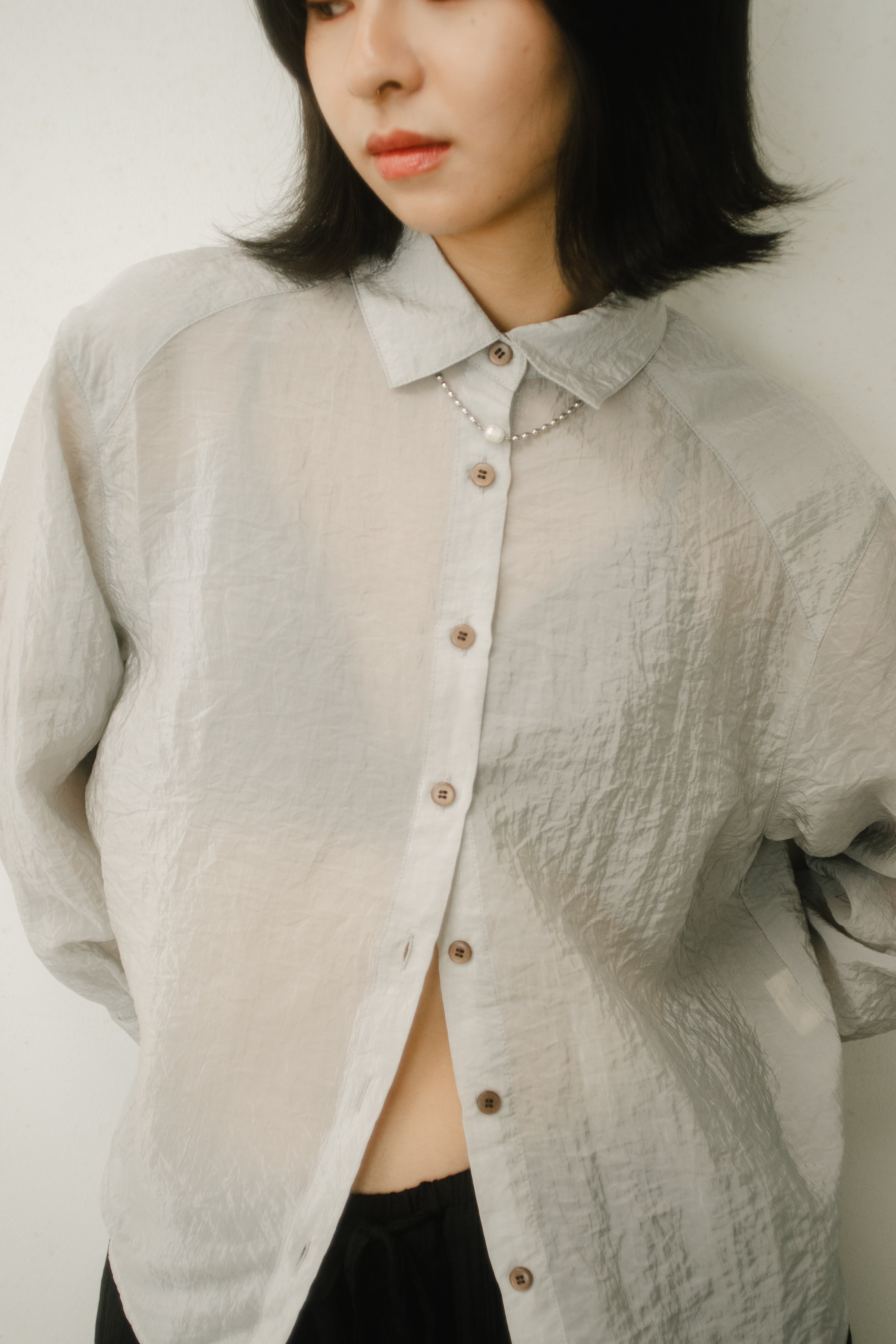 WES x GUNG x SO | Easy Shimmer U-Hem Blouse (Cool Grey)