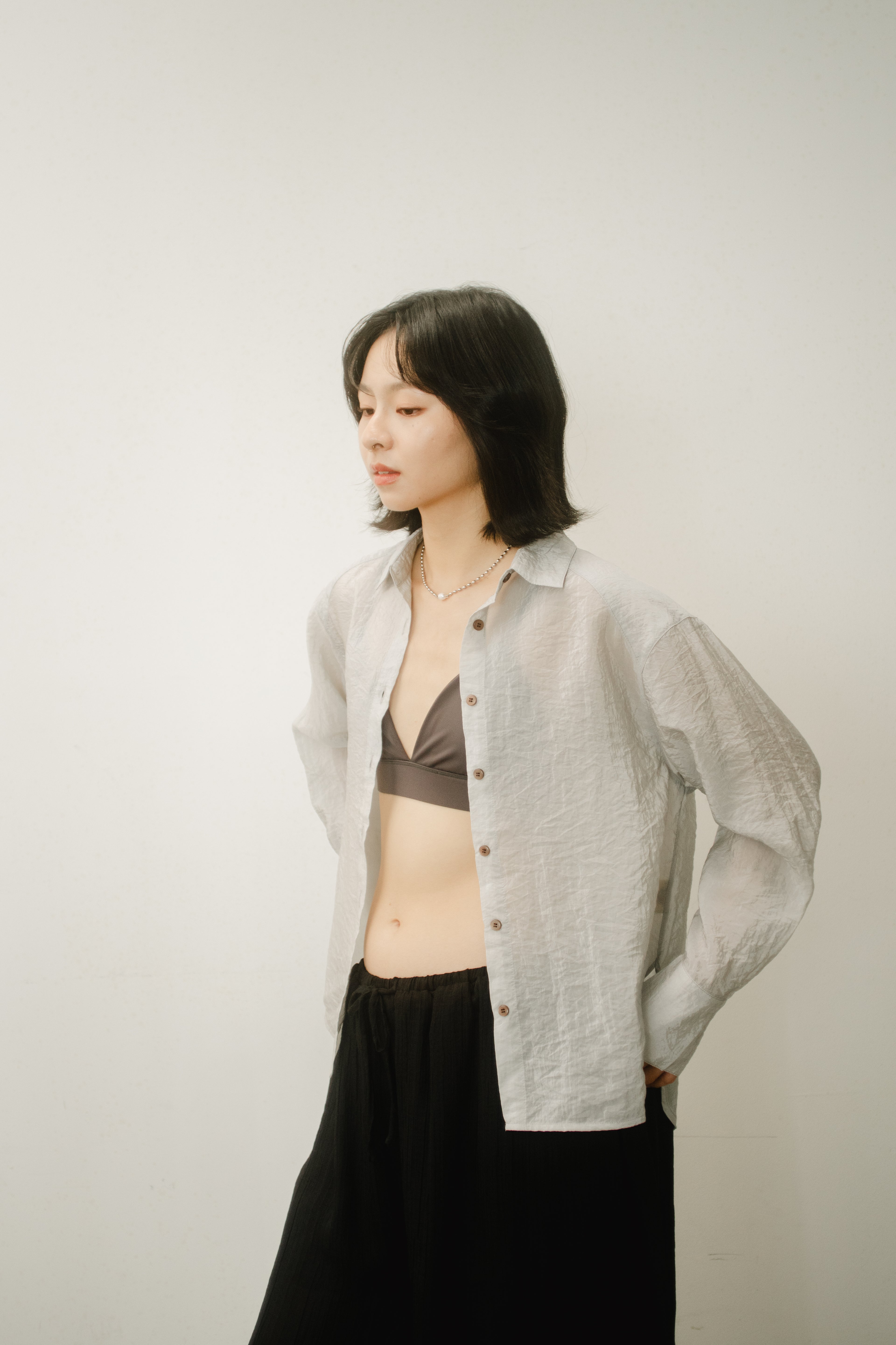 WES x GUNG x SO | Easy Shimmer U-Hem Blouse (Cool Grey)