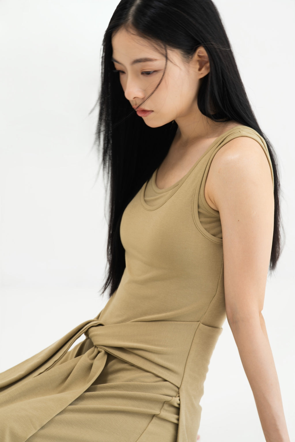 WES x SO | Waist Tie Tank Bra Dress (Khaki)