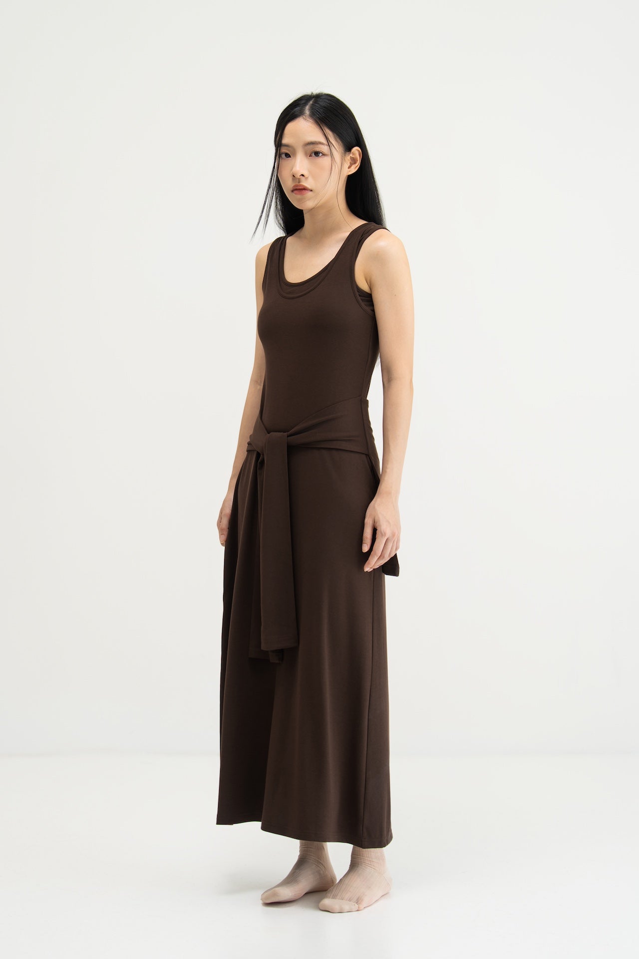 WES x SO | Waist Tie Tank Bra Dress (Brown)