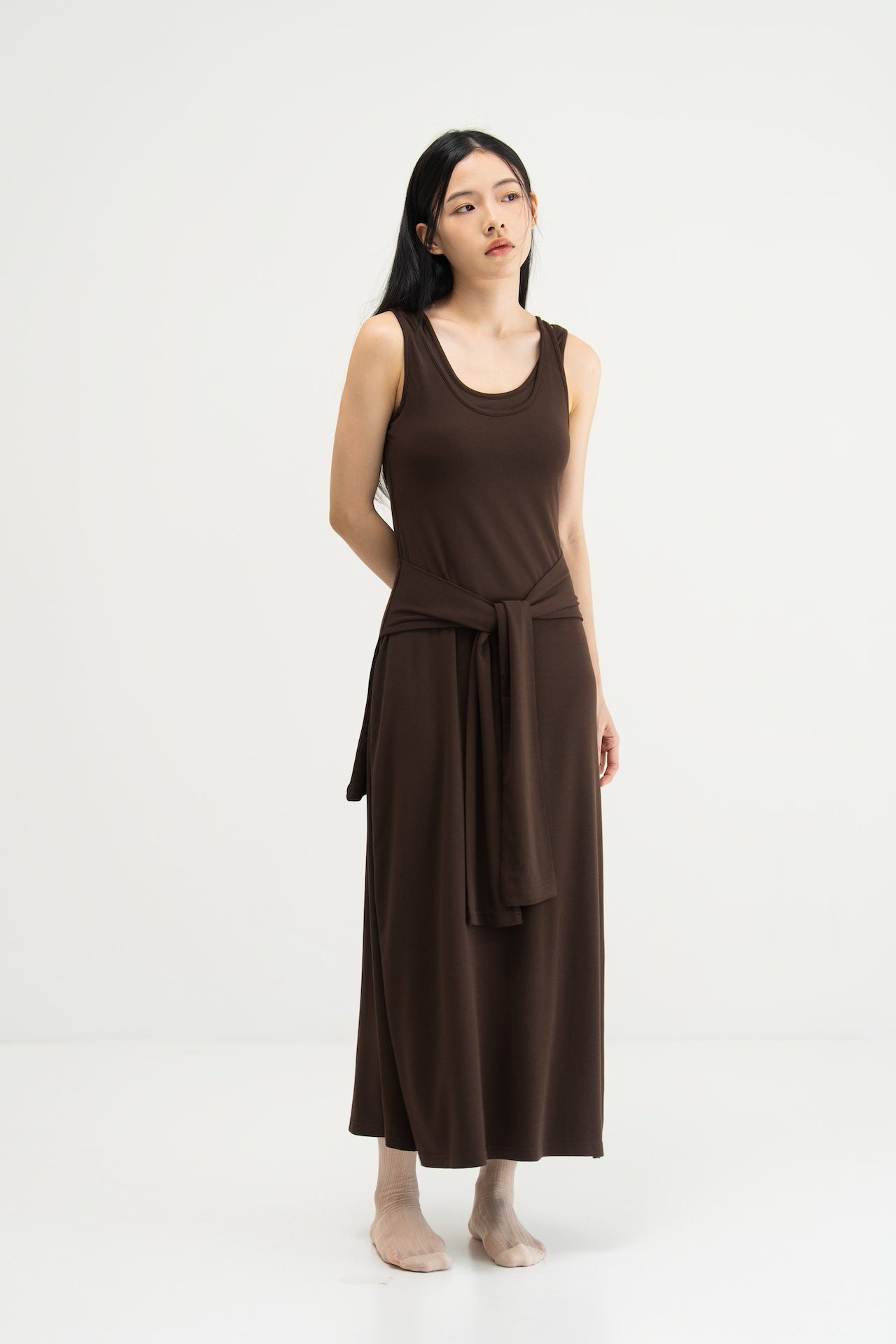 WES x SO | Waist Tie Tank Bra Dress (Brown)