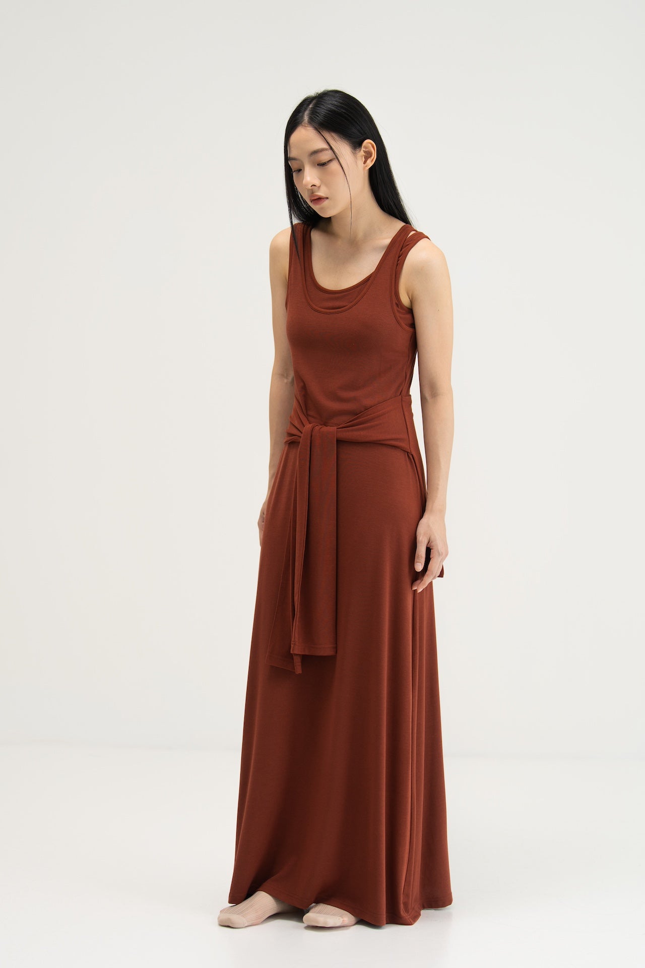 WES x SO | Waist Tie Tank Bra Dress (Rust)