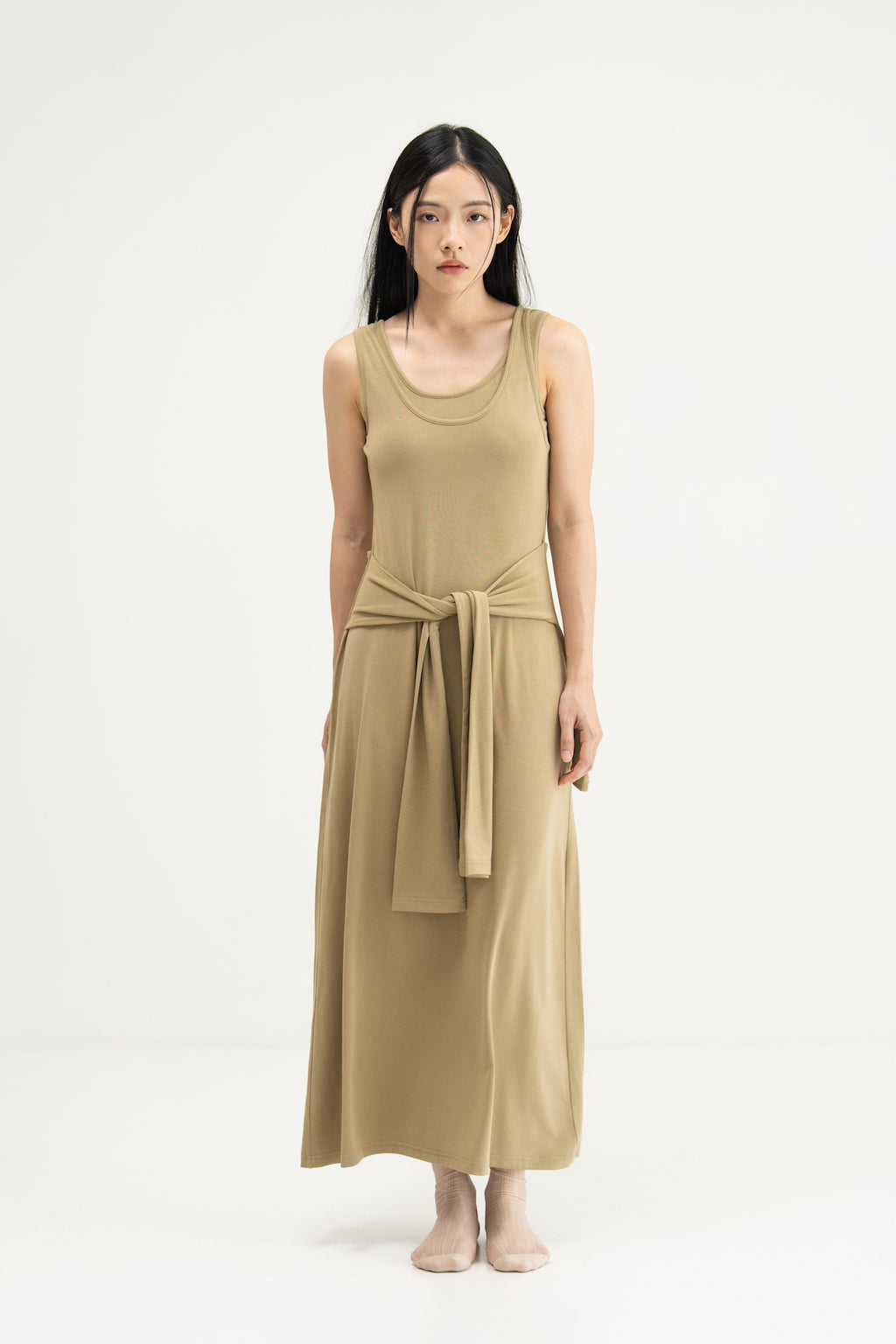 WES x SO | Waist Tie Tank Bra Dress (Khaki)