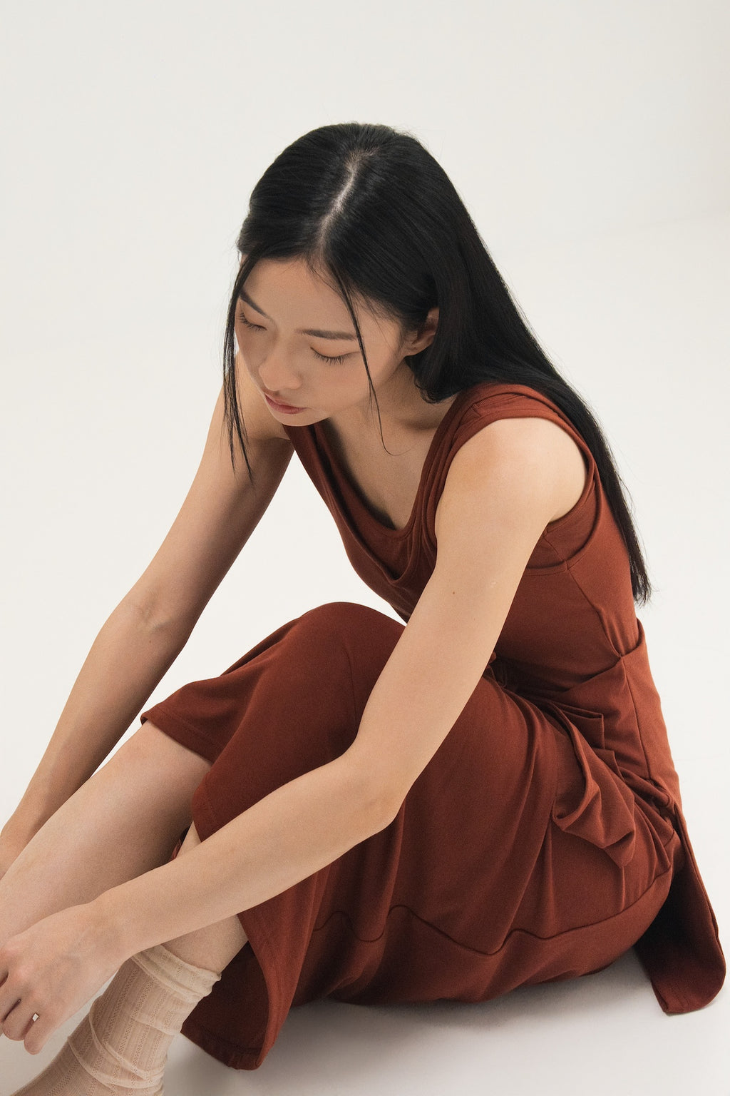 WES x SO | Waist Tie Tank Bra Dress (Rust)