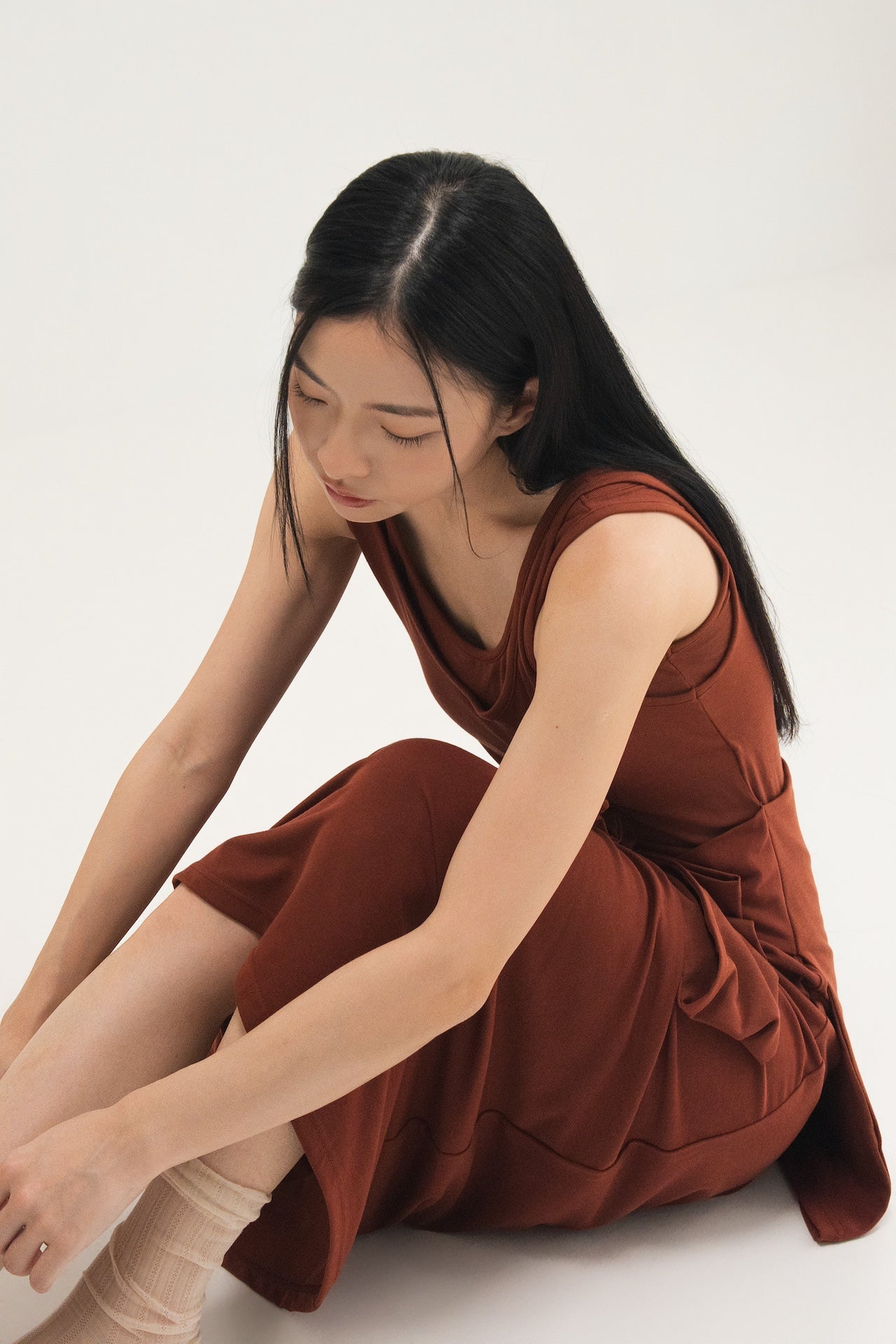 WES x SO | Waist Tie Tank Bra Dress (Rust)