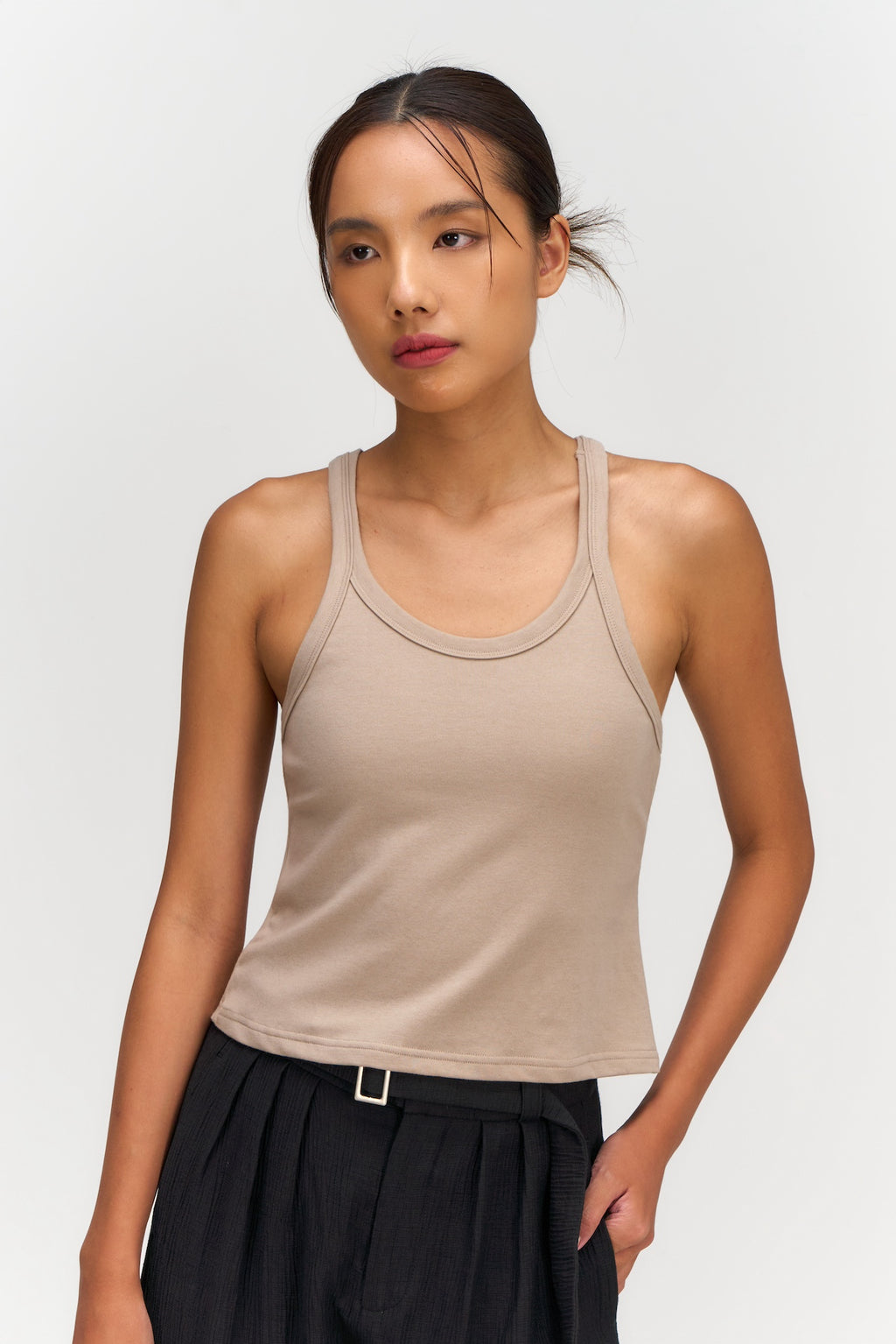 Drift Knit Y-Back Tank Top (Beige)