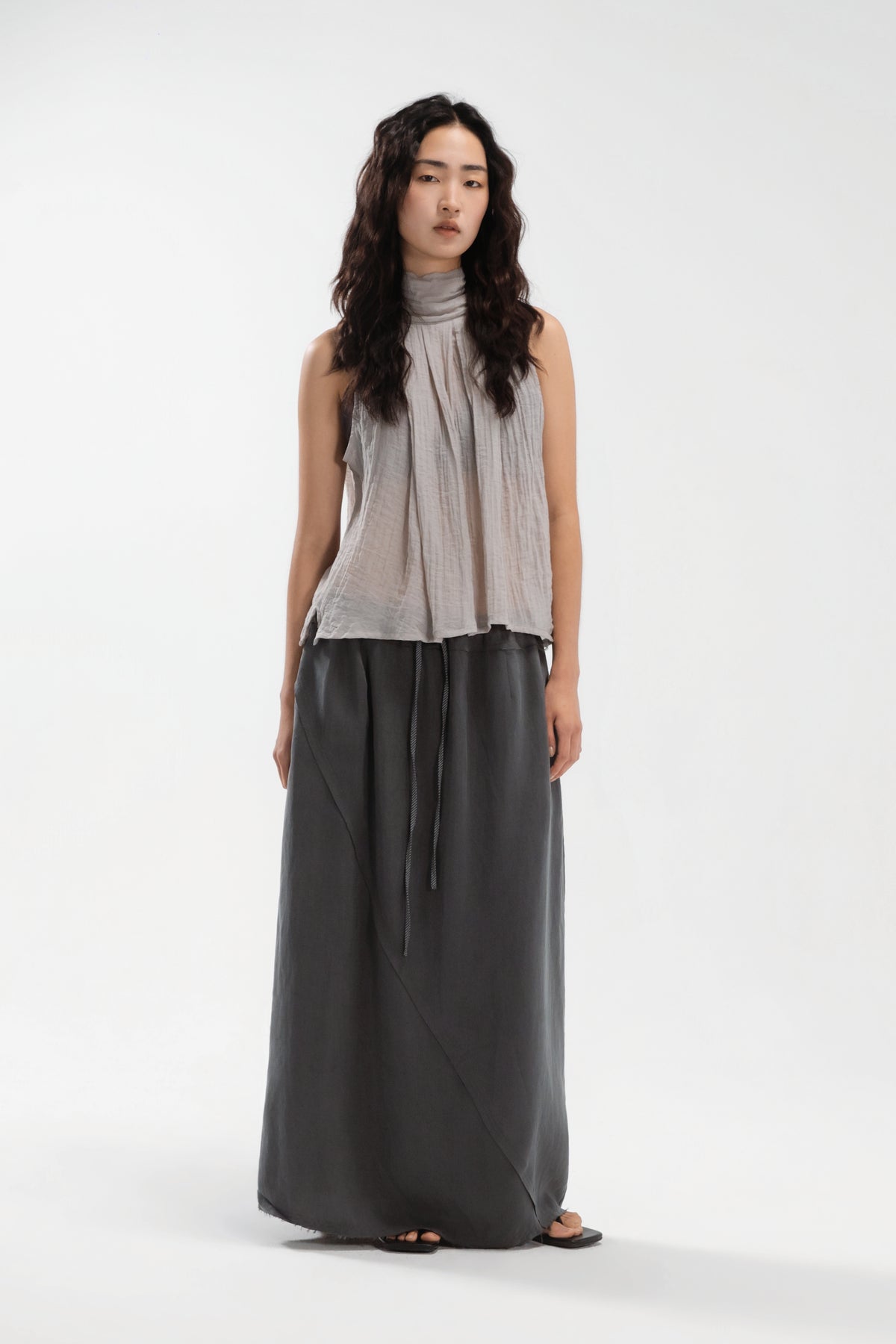 Raw Hem Long Skirt (Ash Grey)