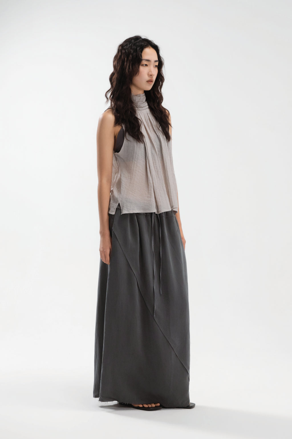 Raw Hem Long Skirt (Ash Grey)