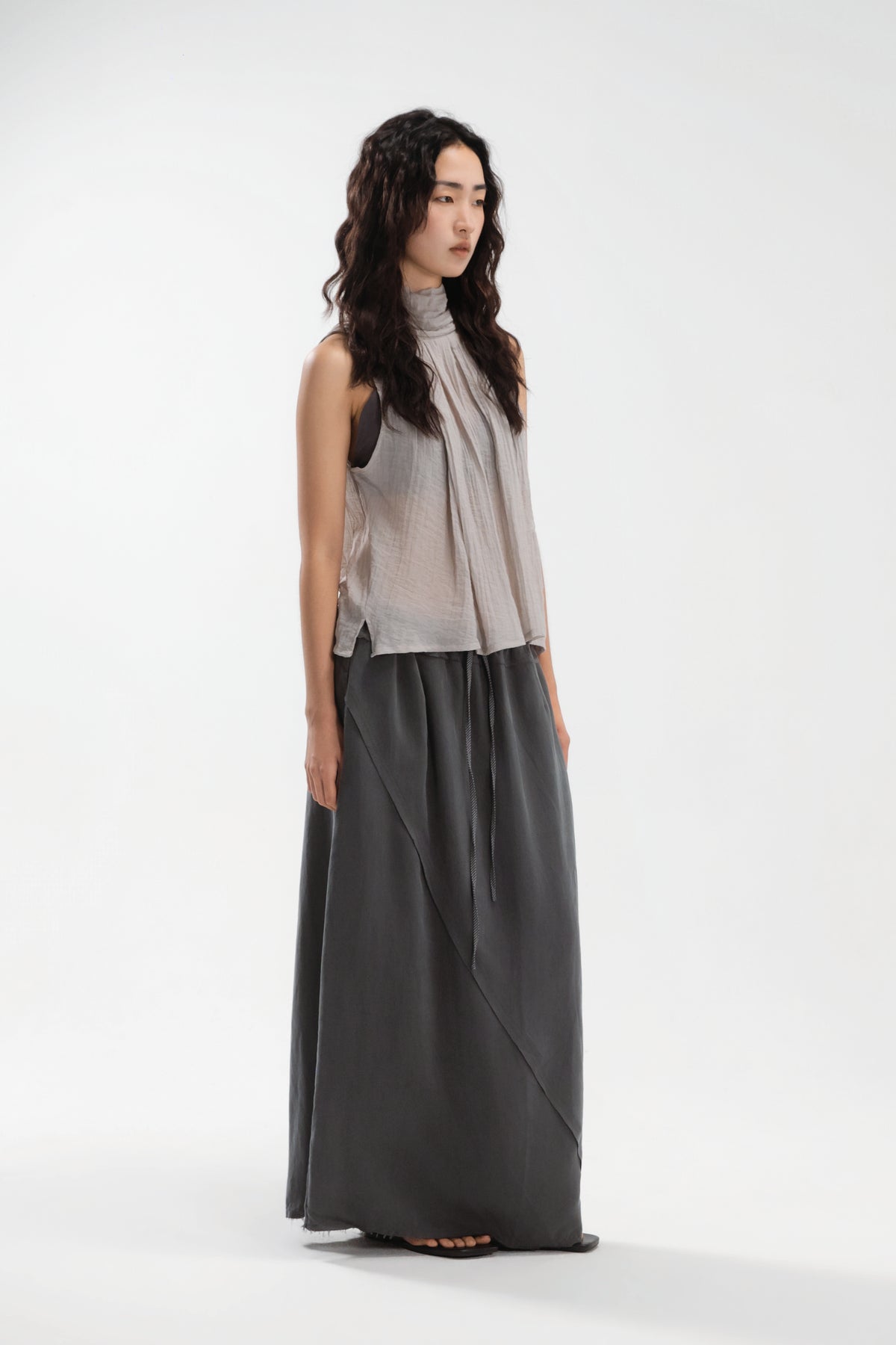 Raw Hem Long Skirt (Ash Grey)