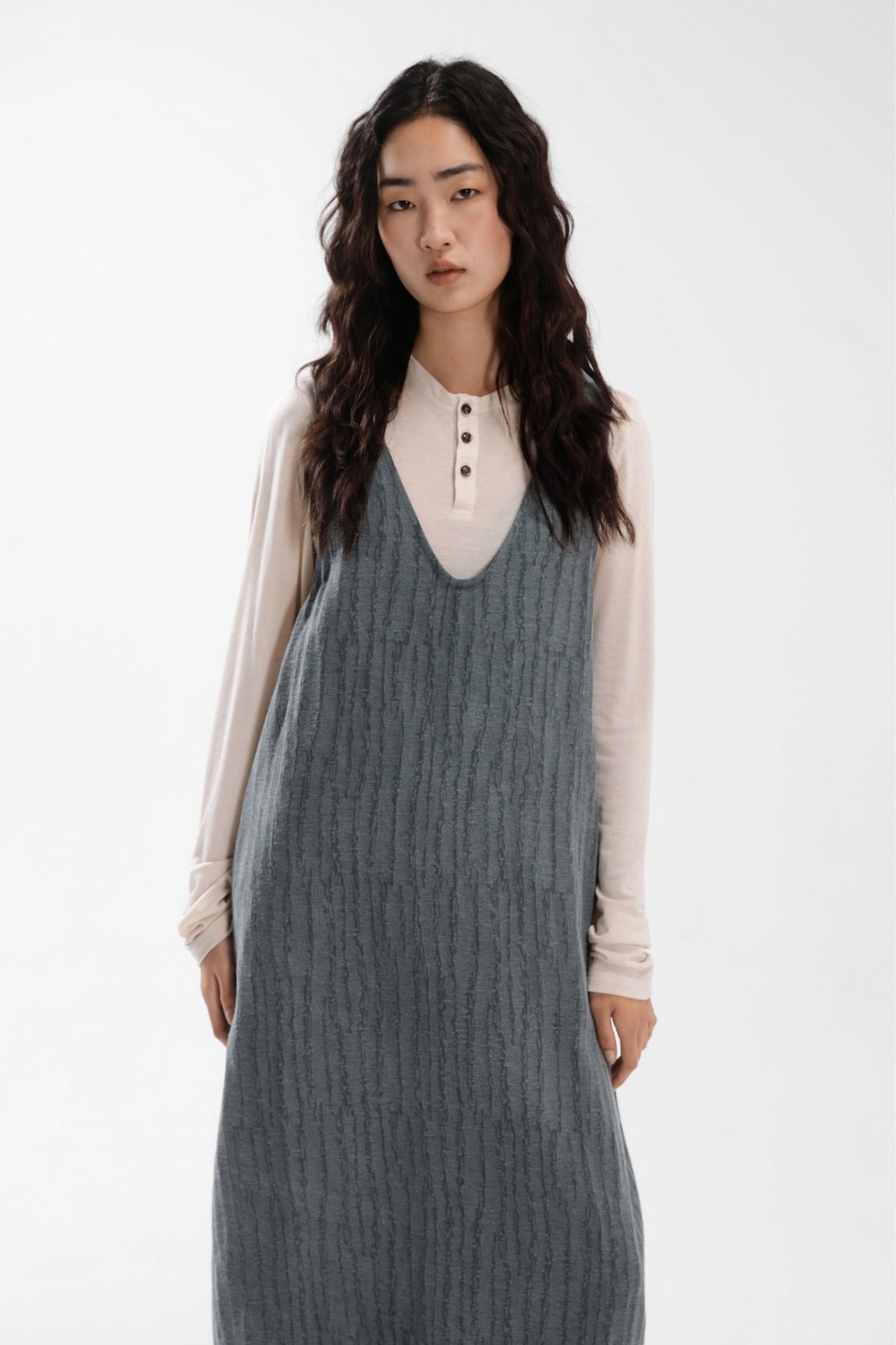 Front Deep-V Tank Cocoon Dress (Aged Teal)