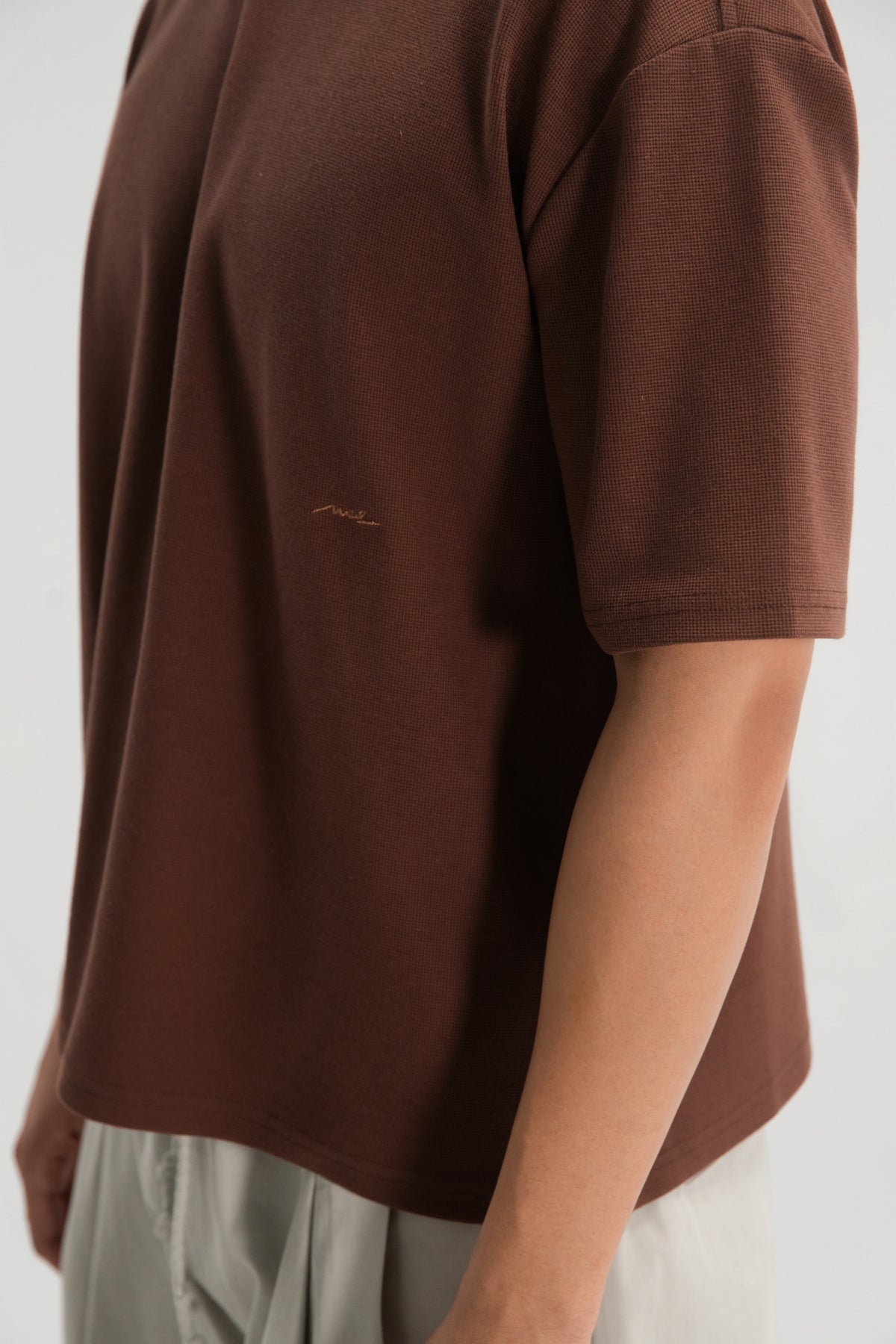 Gender Neutral Boxy Crop Waffle Tee (Brown)