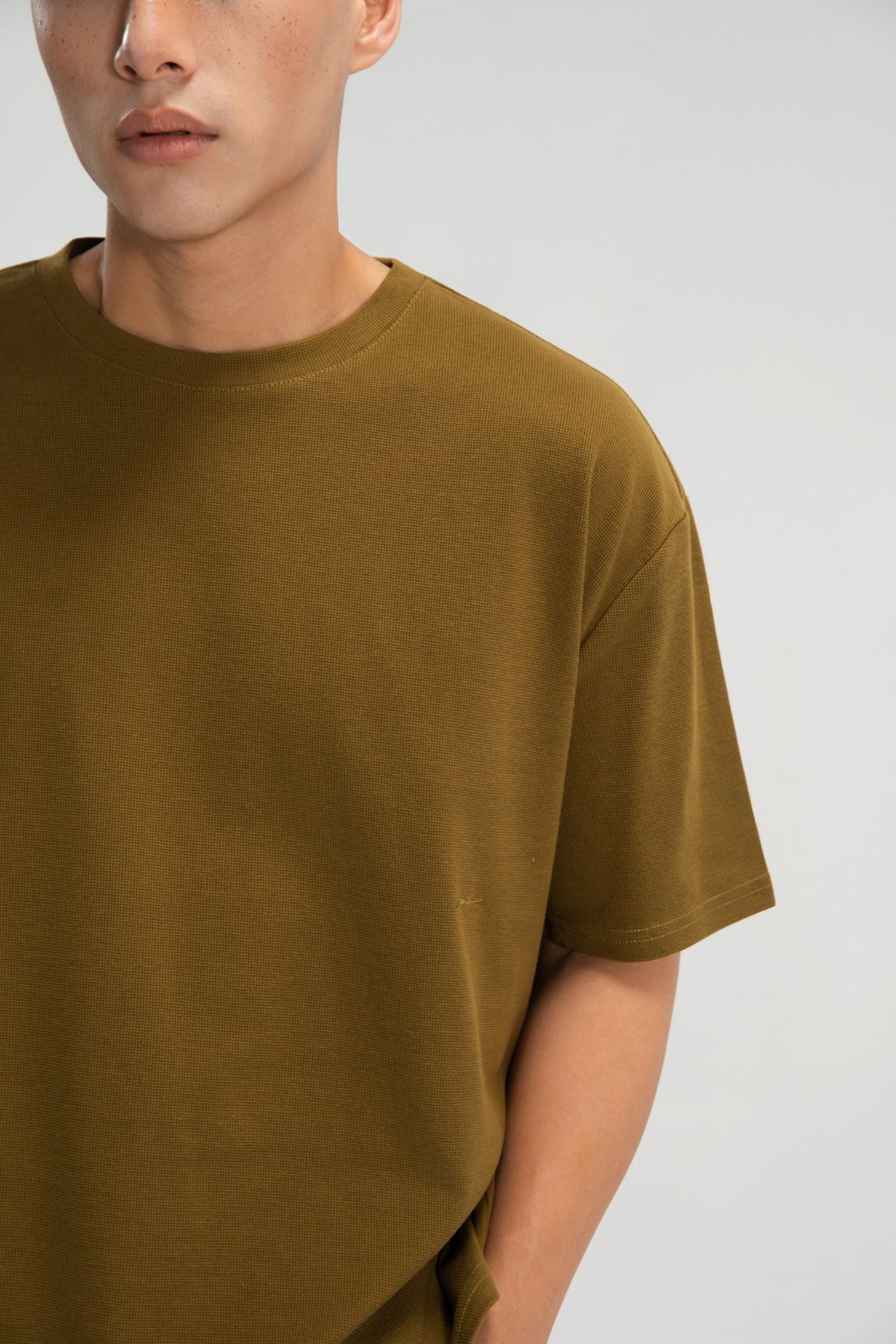 Gender Neutral Boxy Crop Waffle Tee (Olive)