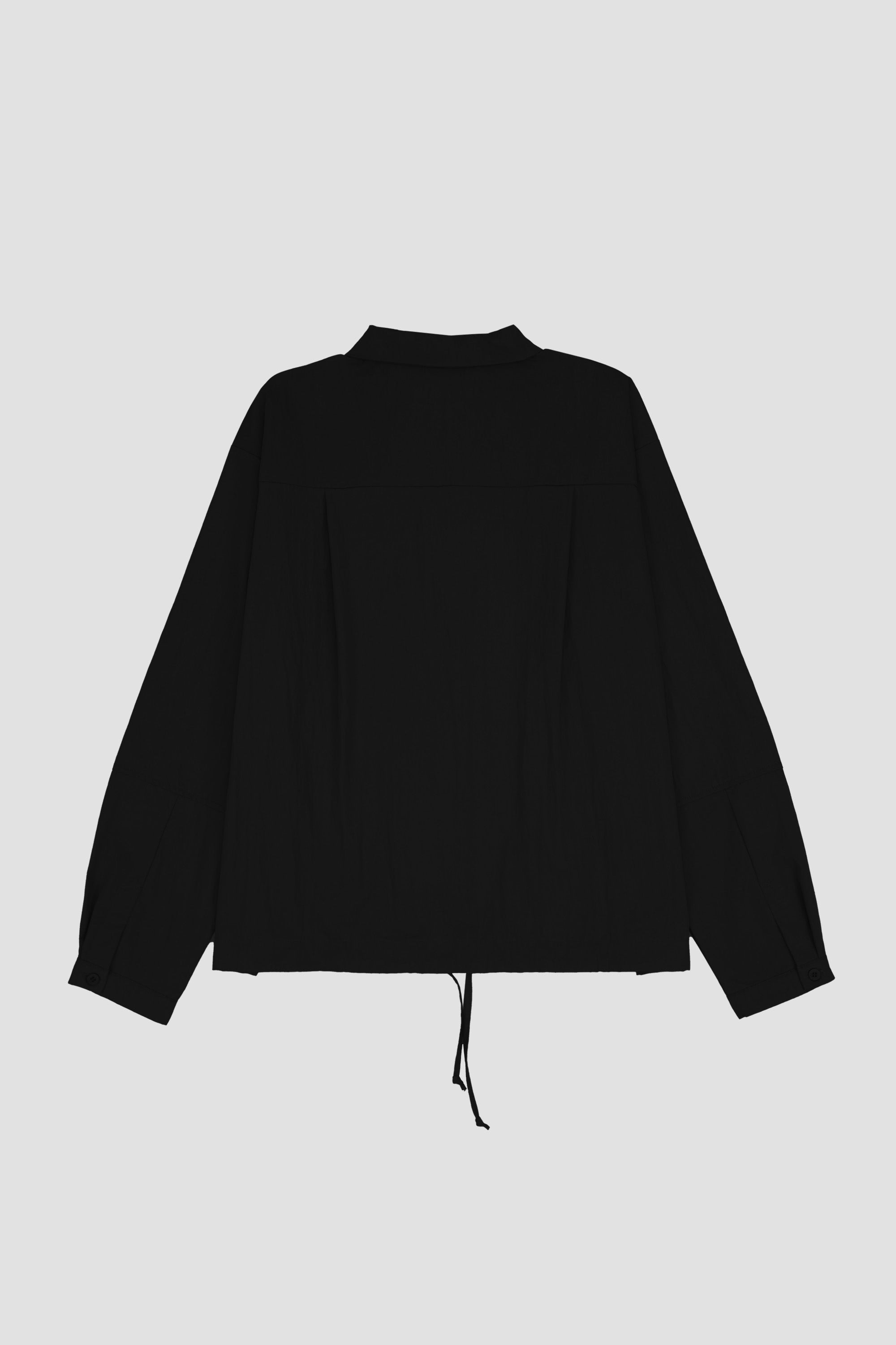 Gender Neutral Skipper Collar Long Sleeve Shirt (Black)