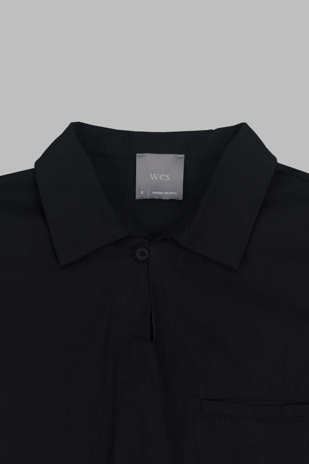 Gender Neutral Skipper Collar Long Sleeve Shirt (Black)