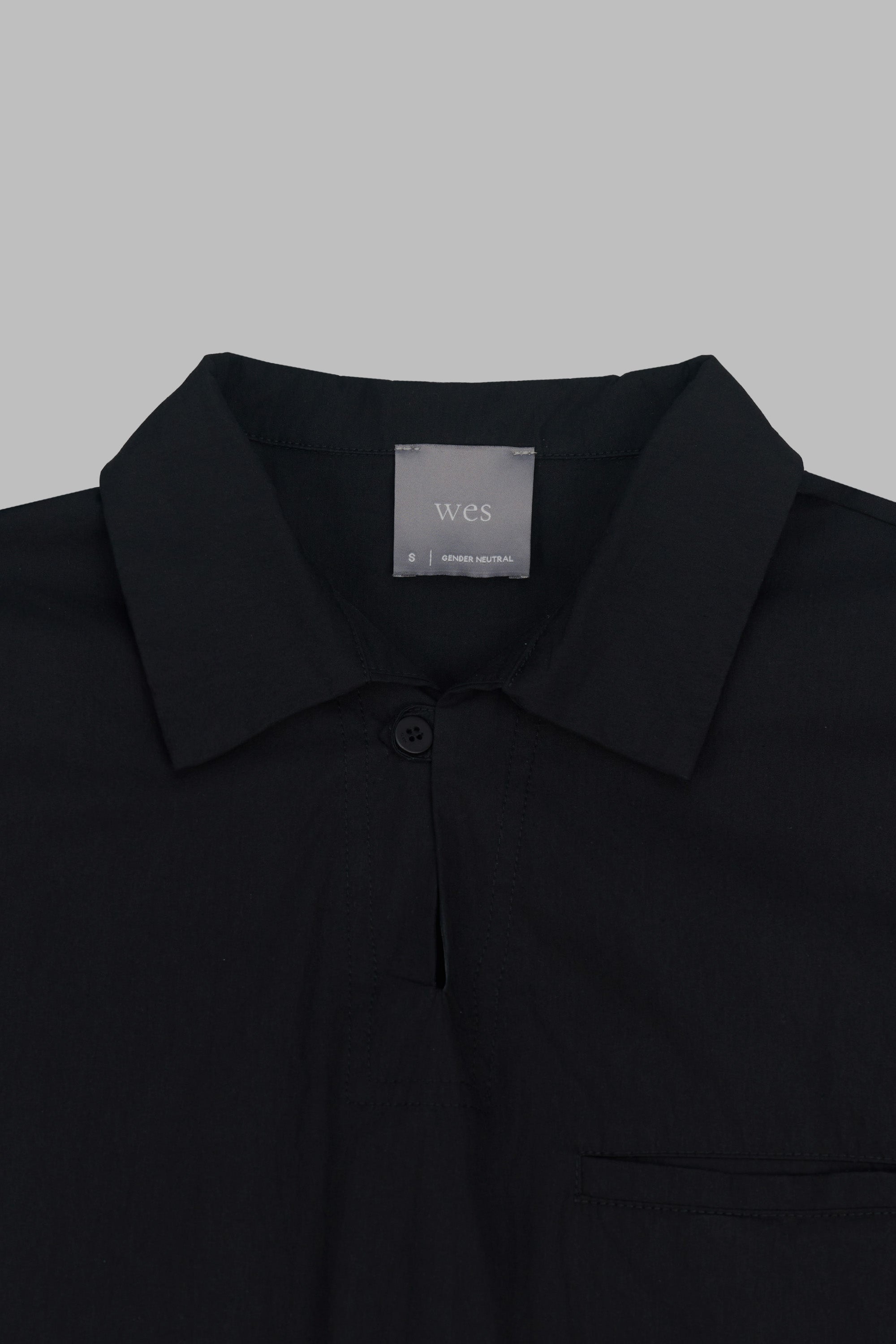 Gender Neutral Skipper Collar Long Sleeve Shirt (Black)