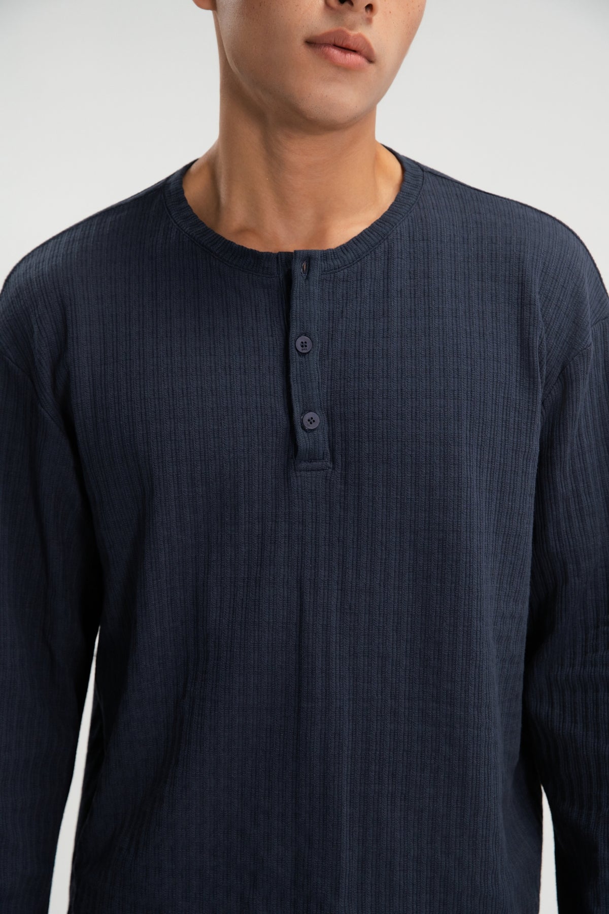 Gender Neutral Grain Knit Long Sleeve Tee (Blue)