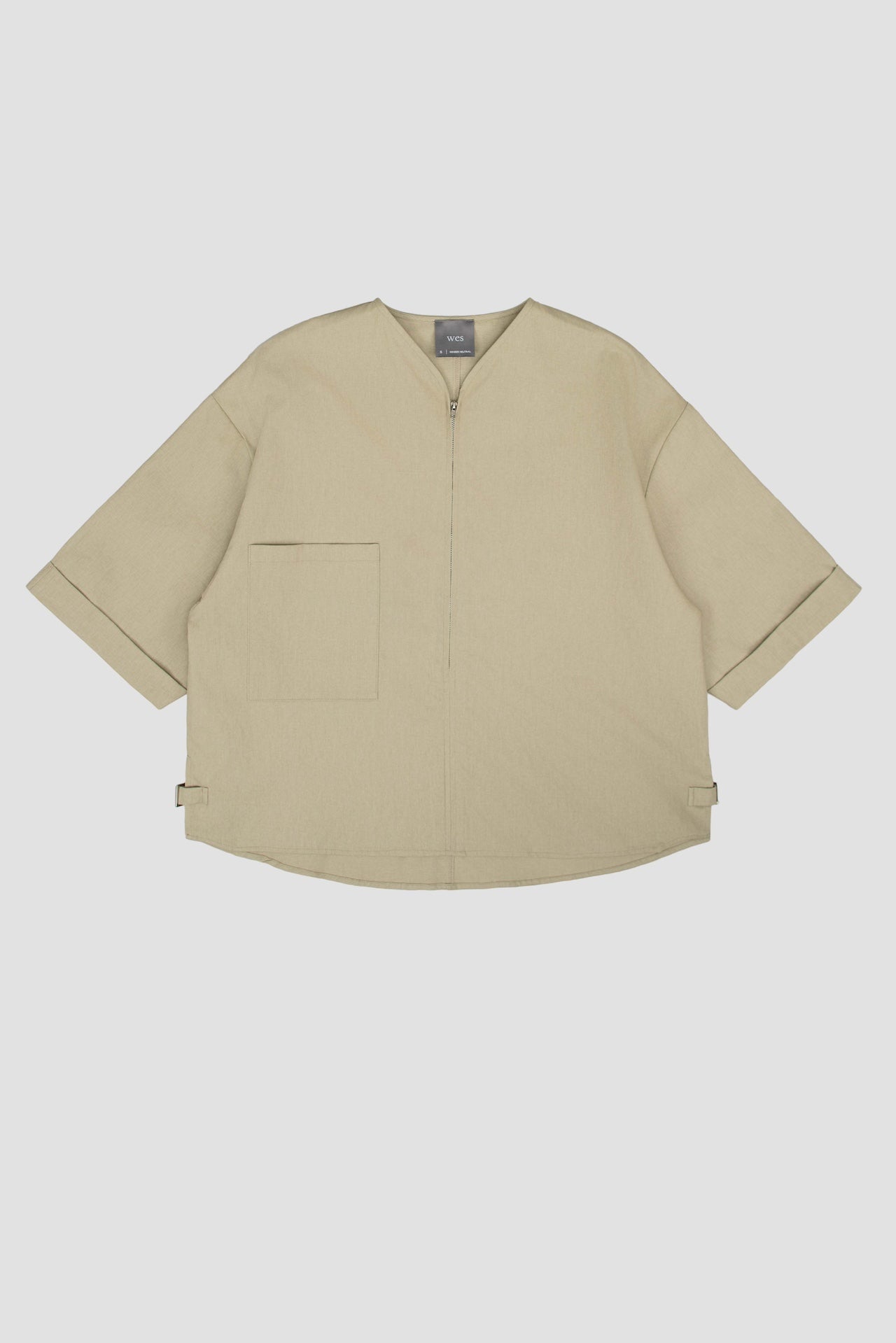 Gender Neutral Collarless Half-Zipper Shirt (Beige)