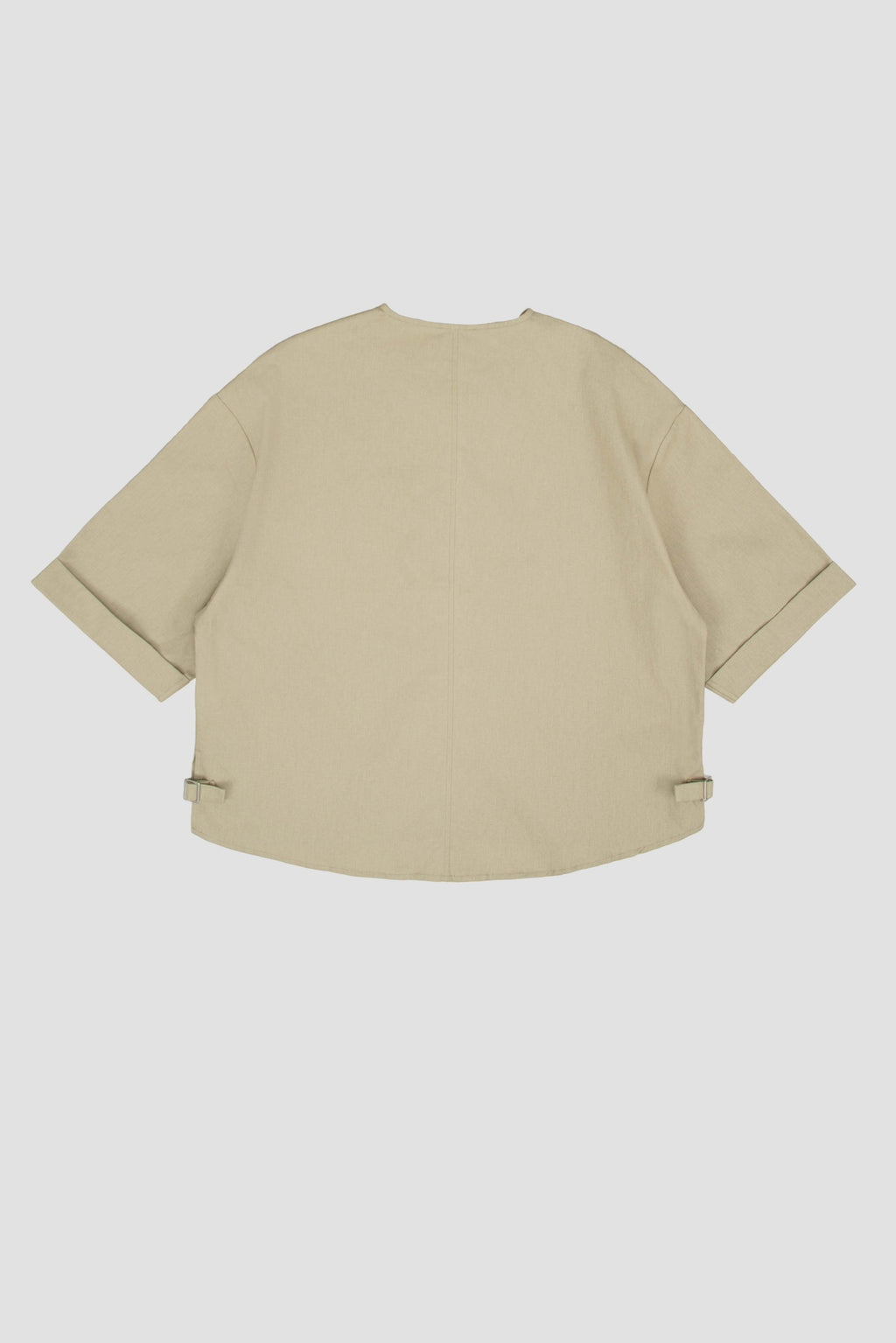 Gender Neutral Collarless Half-Zipper Shirt (Beige)