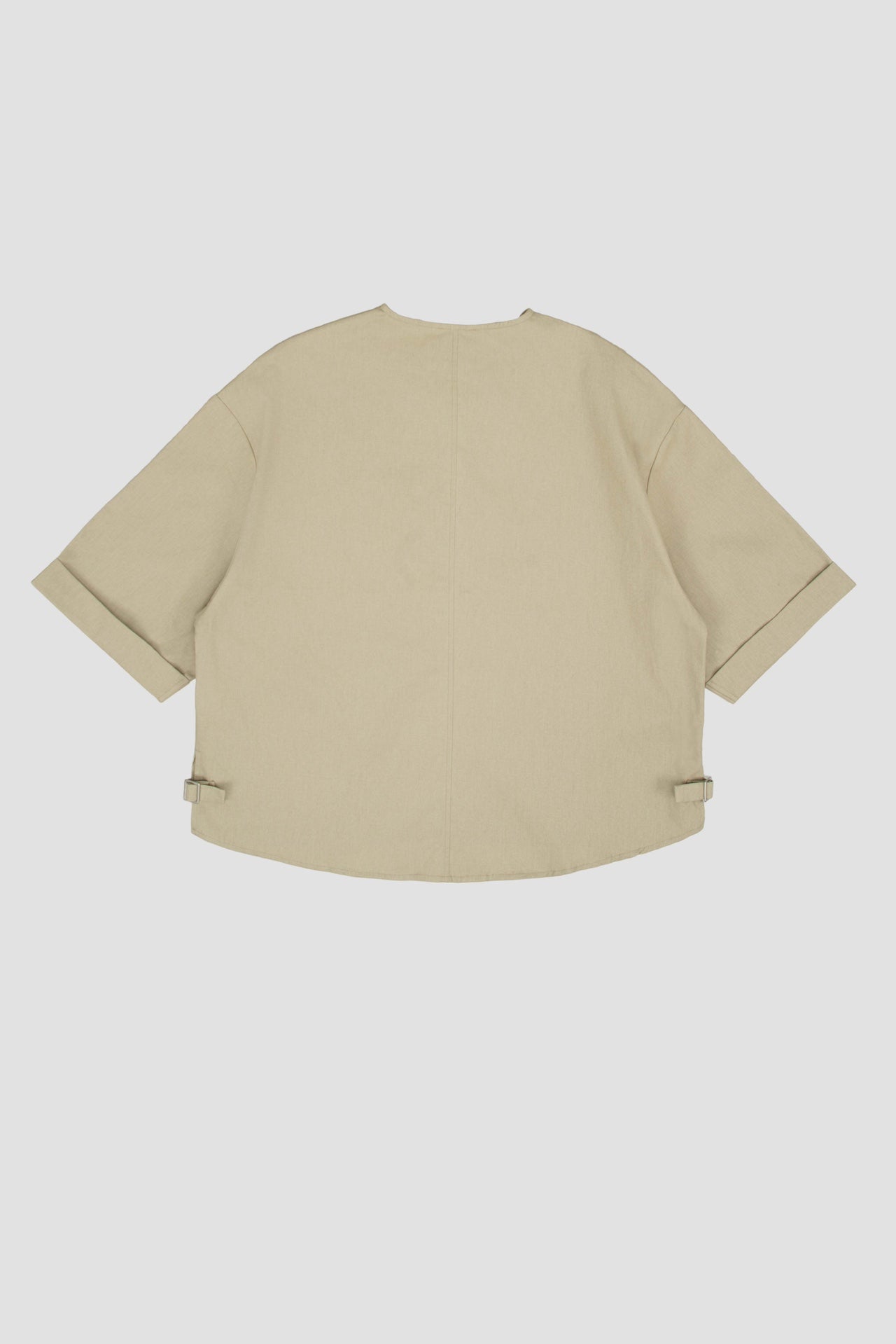 Gender Neutral Collarless Half-Zipper Shirt (Beige)