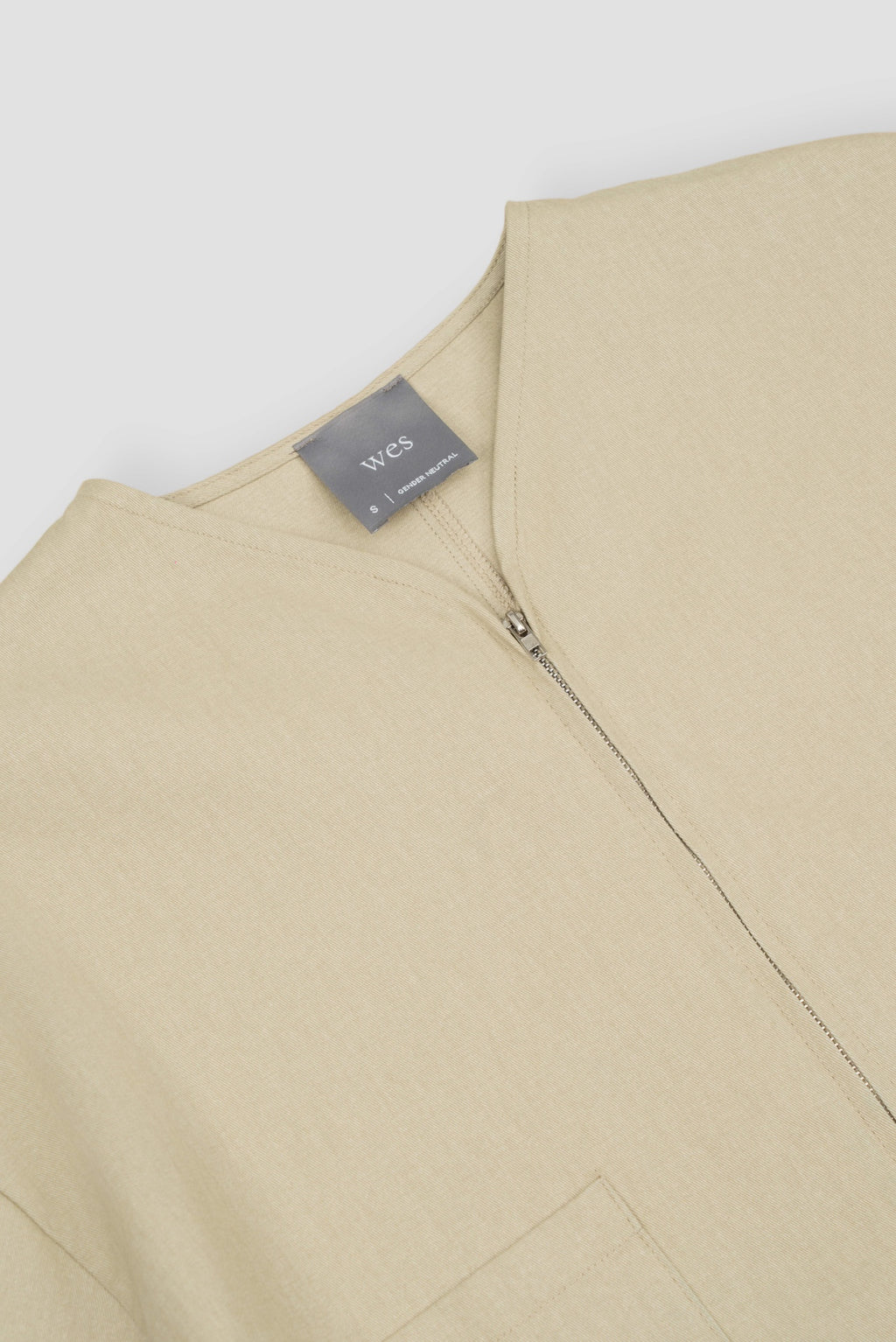 Gender Neutral Collarless Half-Zipper Shirt (Beige)