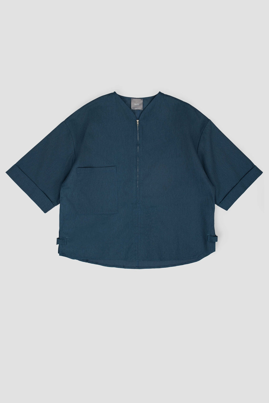 Gender Neutral Collarless Half-Zipper Shirt (Blue)