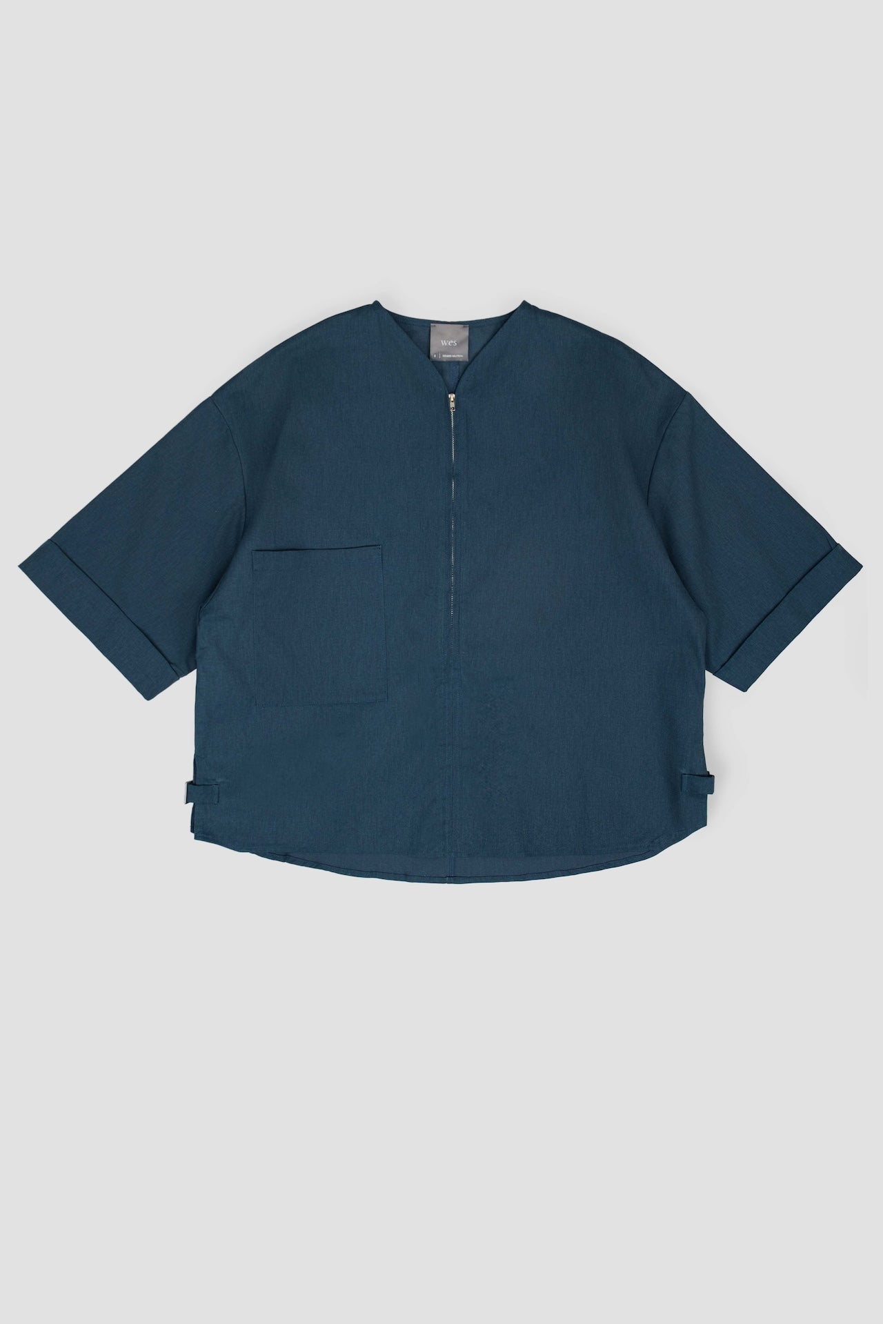 Gender Neutral Collarless Half-Zipper Shirt (Blue)